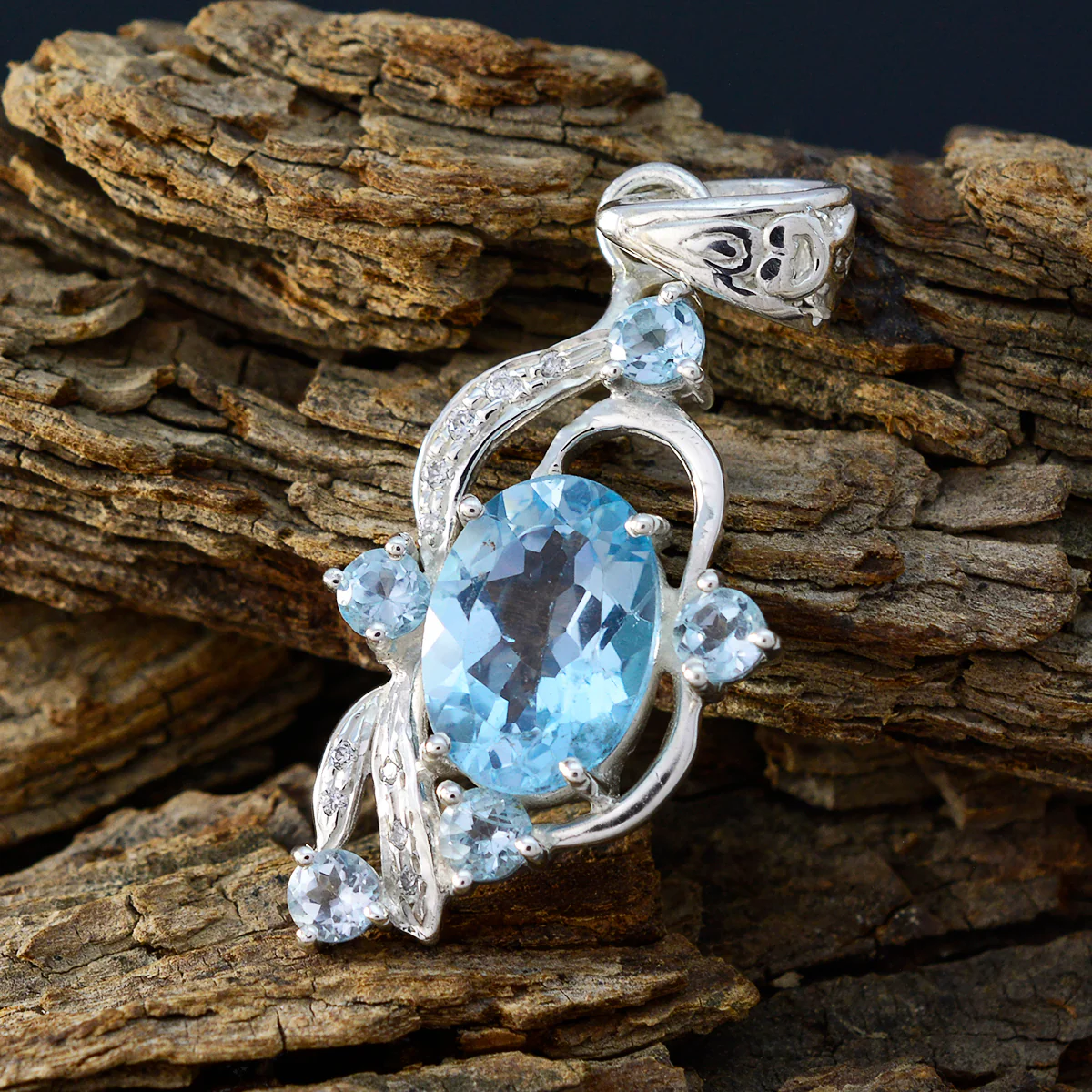 Blue Topaz Classic African Sterling Silver multiple Aria Bubble Blue Pendant Jewellery - Image 3
