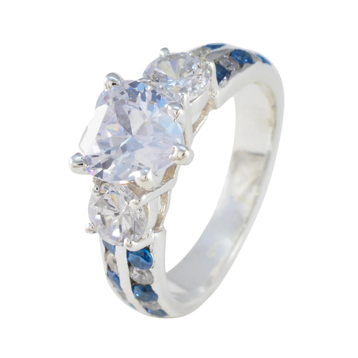 Blue Topaz CZ Halo Indian Silver Blue Gems Mid-weight Sophisticated Ring Jewelry - Image 2