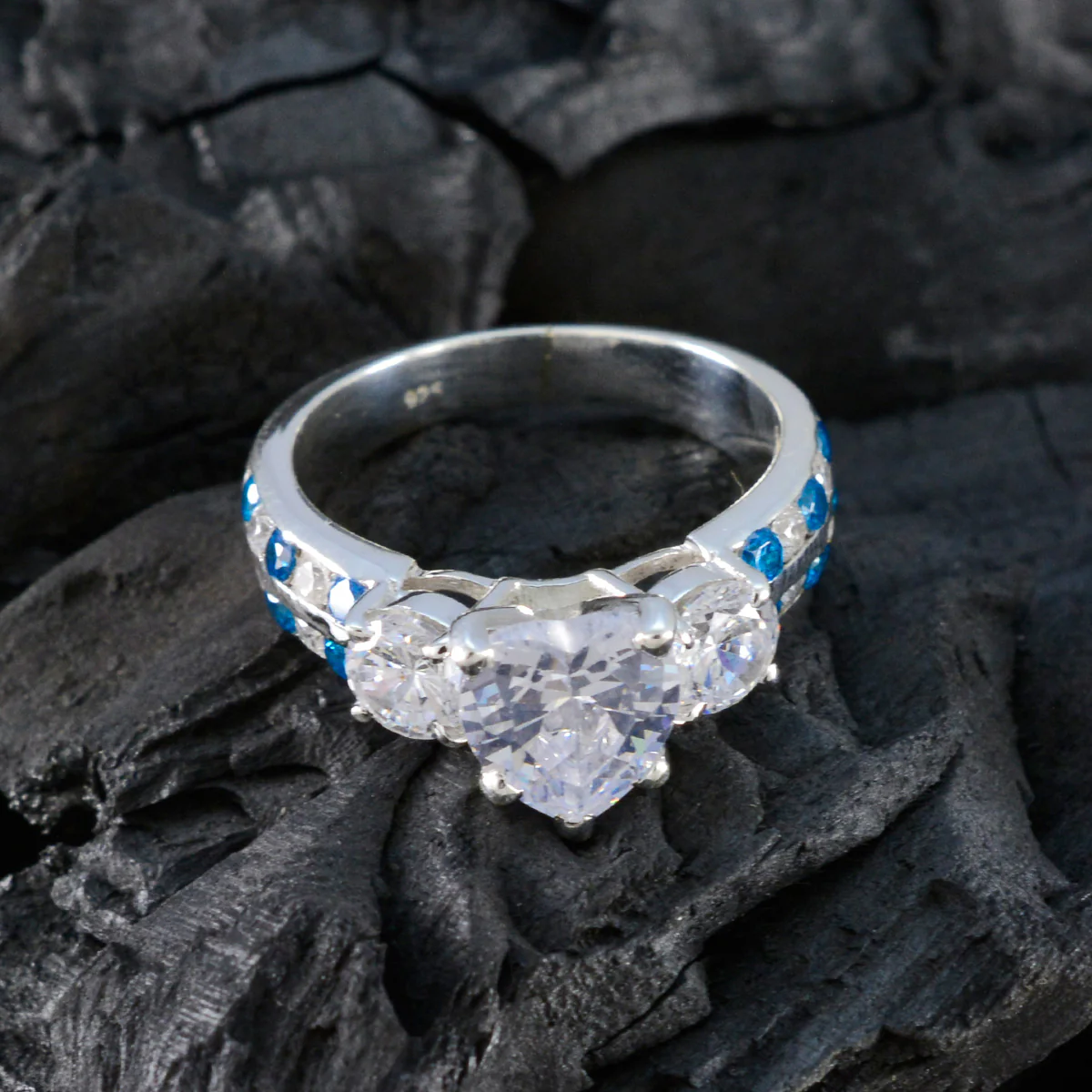 Blue Topaz CZ Halo Indian Silver Blue Gems Mid-weight Sophisticated Ring Jewelry - Image 4