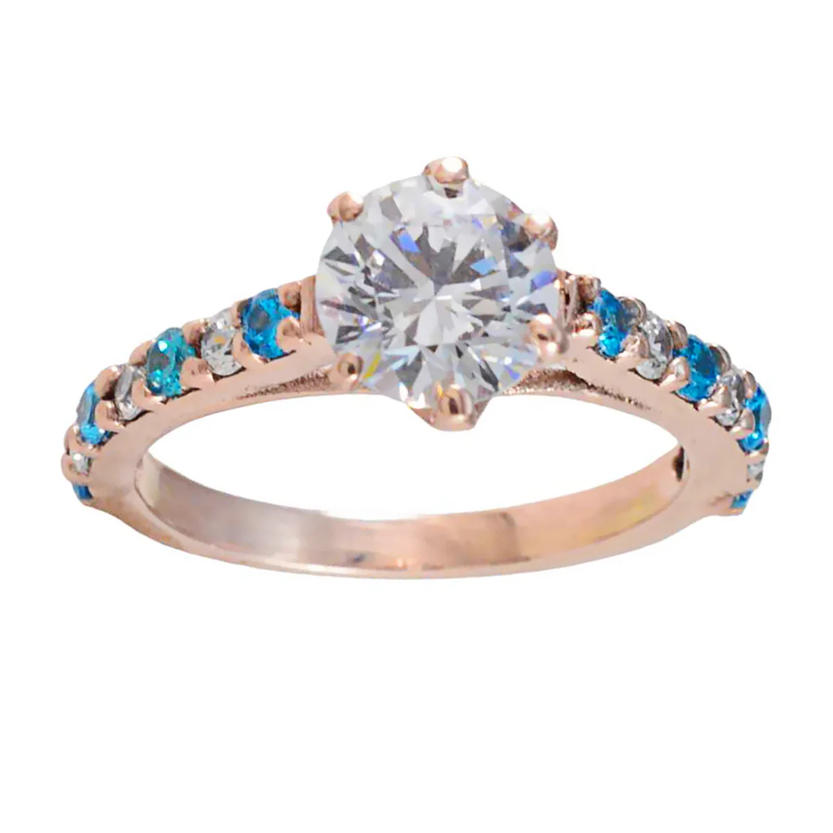 Blue Topaz CZ Halo Korean 925 Silver Blue Gemstone Delicate Modern Ring Jewelry - Image 3