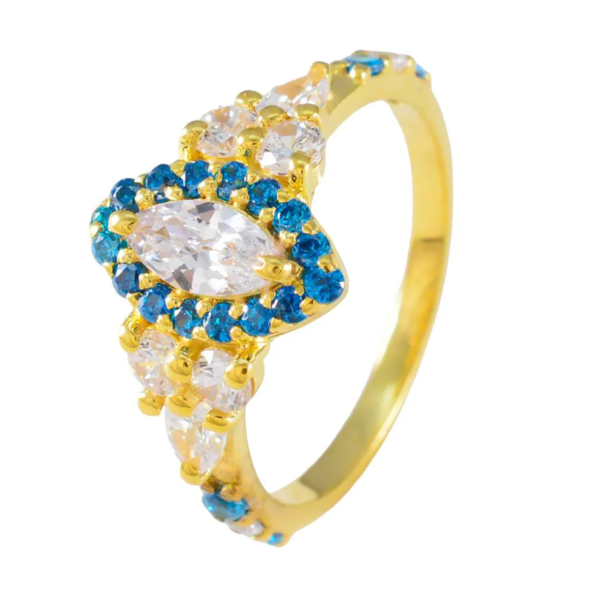 Blue Topaz CZ Halo Latin American Sterling Silver Blue Gemstones Whisper-thin wedding Ring Jewellery - Image 2