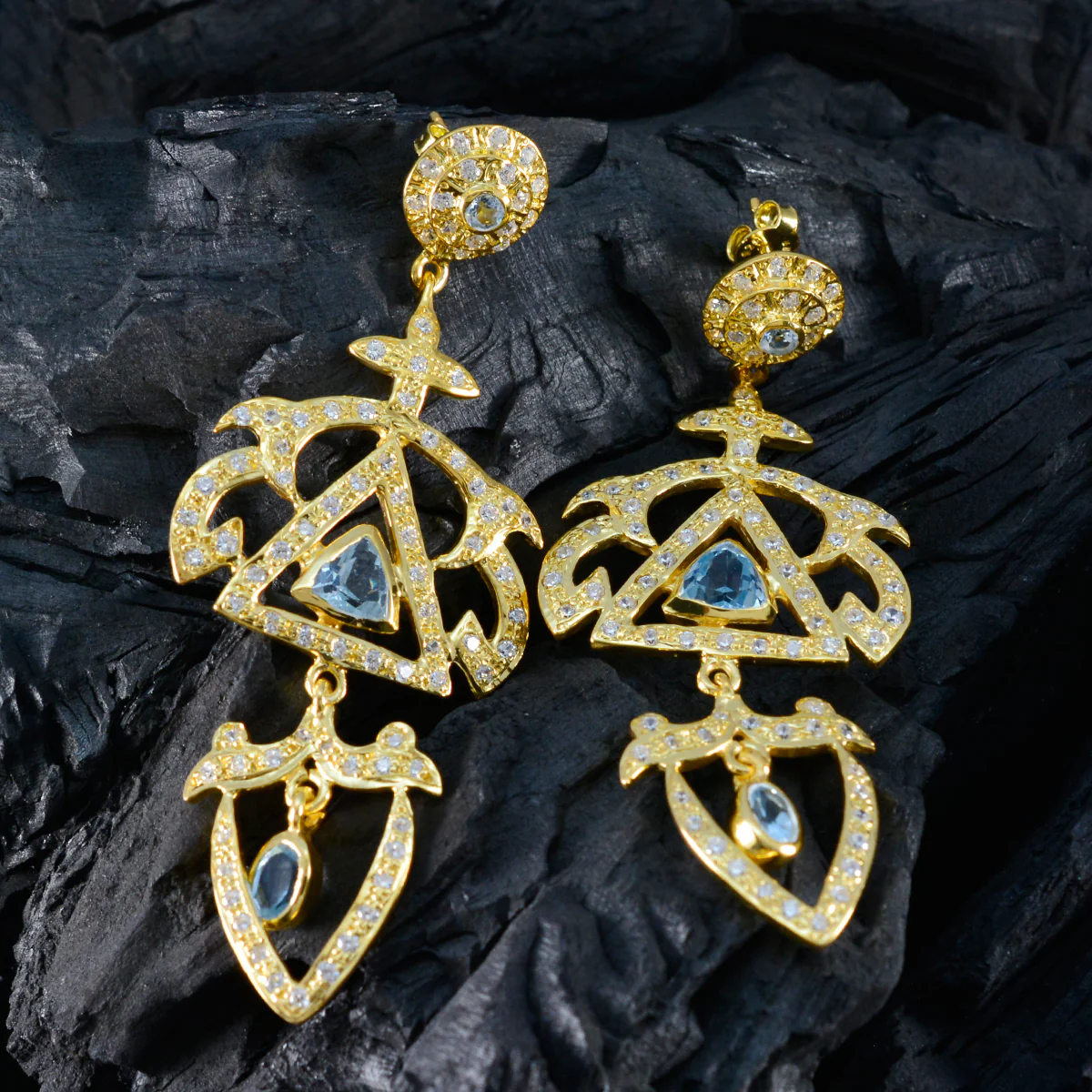Blue Topaz CZ Indian Araya multiple Stud Blue Sterling Silver Earring - Image 2