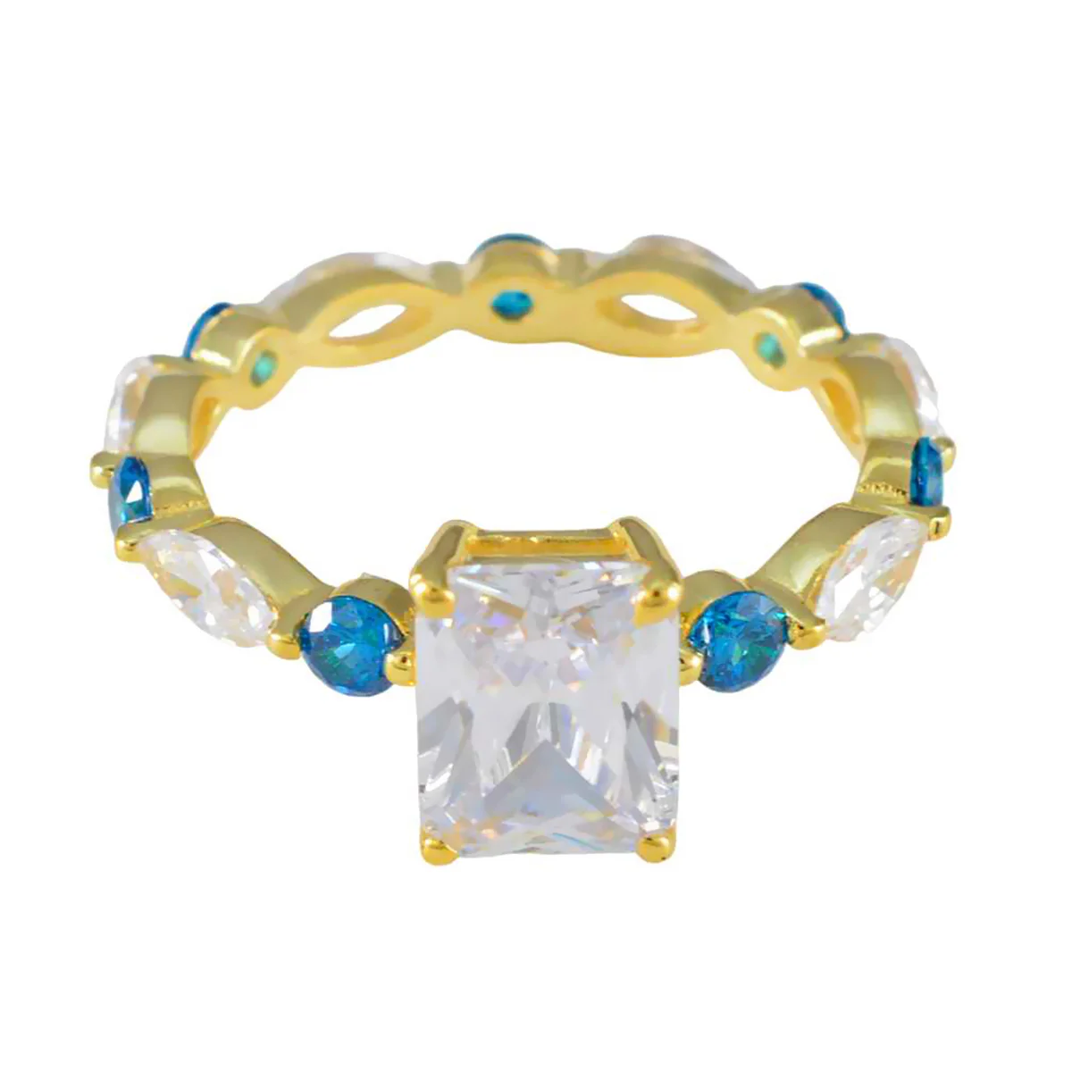 Blue Topaz CZ multiple Latin American 925 Silver Blue Gems Whisper-thin Love Ring Jewellery