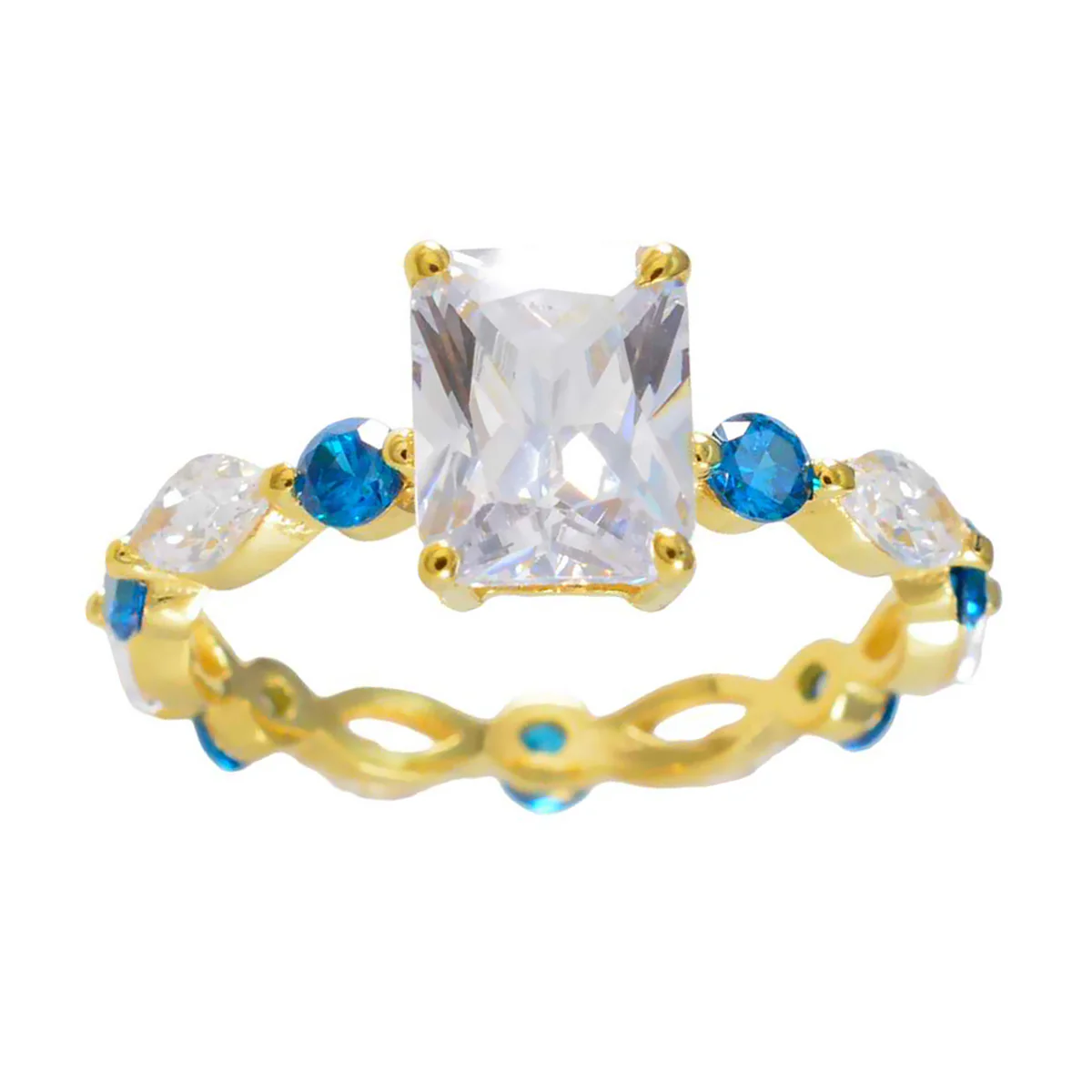 Blue Topaz CZ multiple Latin American 925 Silver Blue Gems Whisper-thin Love Ring Jewellery - Image 3