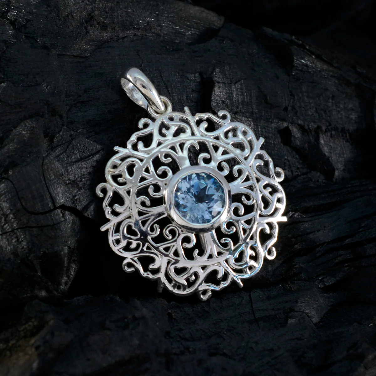 Blue Topaz Dainty German Silver Solitaire Nayara Vintage Blue Pendant Jewelry - Image 3