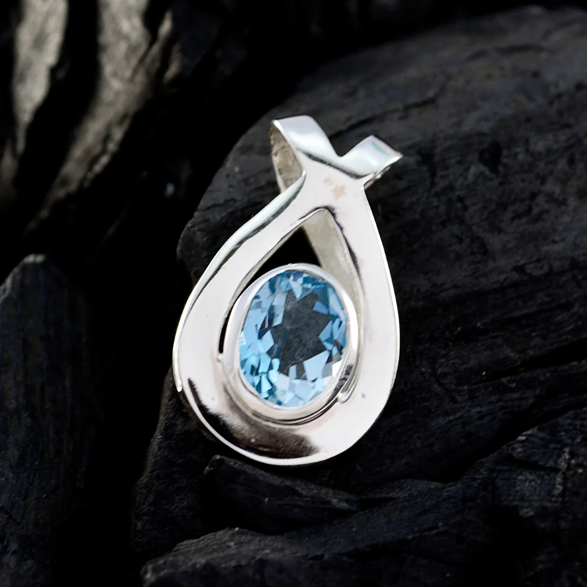 Blue Topaz Delicate German 92.5 Silver Solitaire Luisa Modern Blue Pendant Jewellery - Image 3