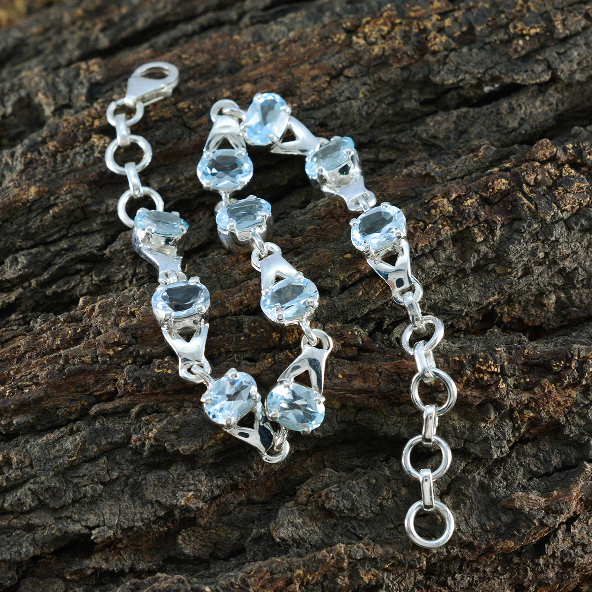 Blue Topaz Diwali Slim Blue Sterling Silver Links Bracelet - Image 4