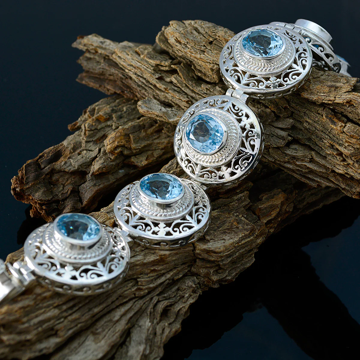 Blue Topaz Dry January Statement Blue Silver Tennis Bracelet - Image 3