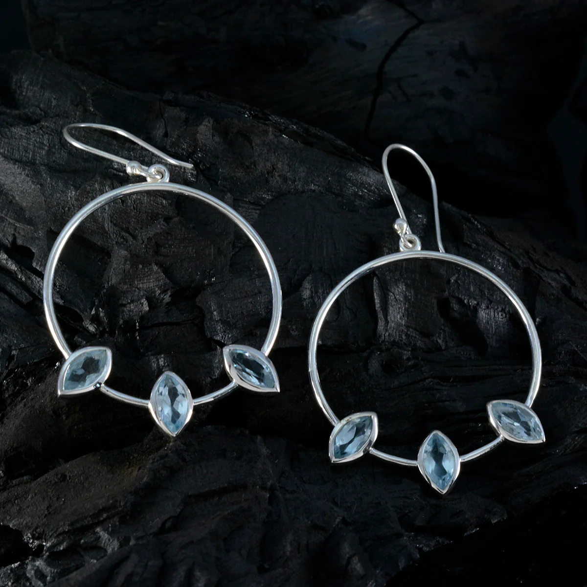 Blue Topaz Egyptian Lili Trilogy Dangle Blue 925 Silver Earring - Image 2