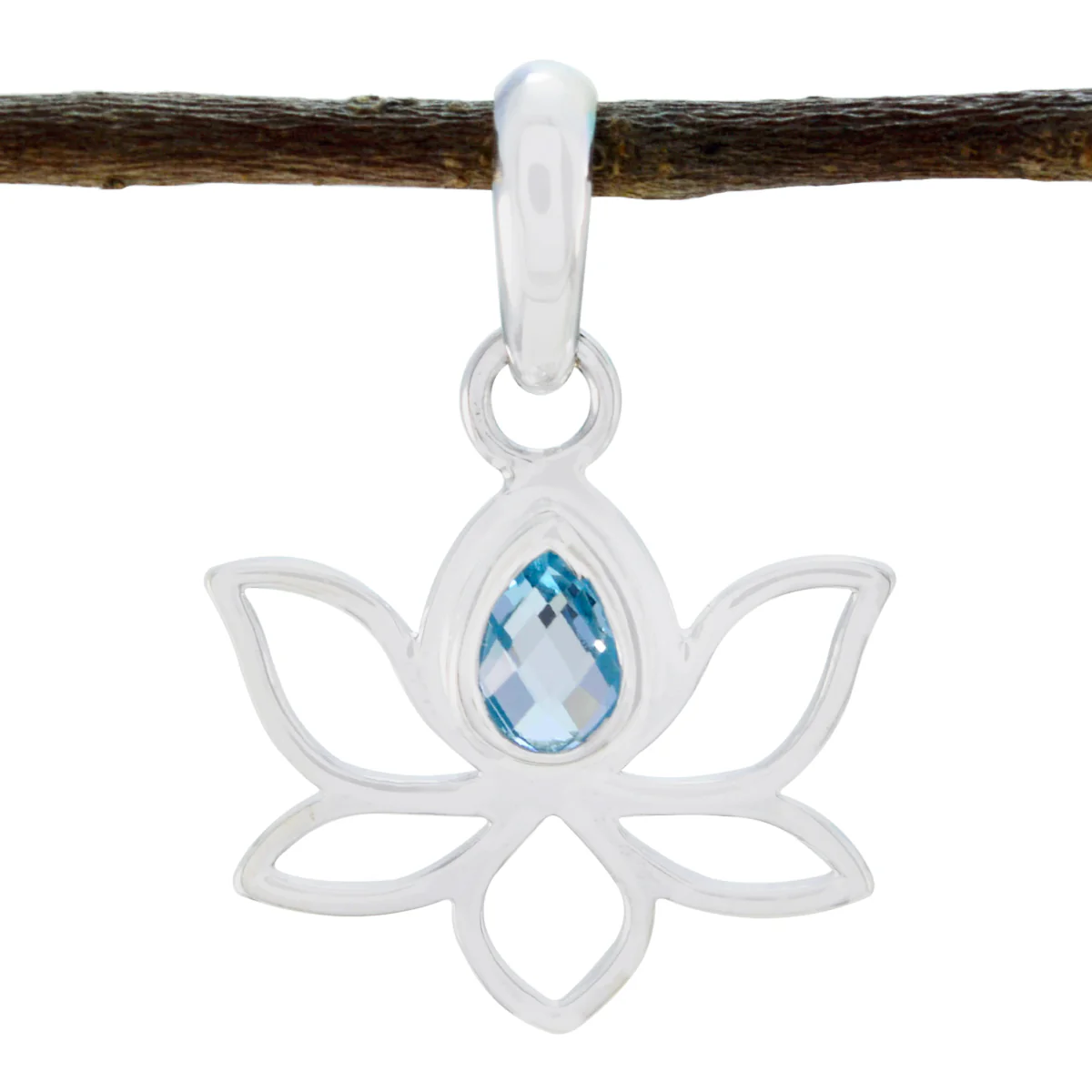Blue Topaz Elegant Japanese Silver Solitaire Haruka Rope-Wire Blue Pendant Jewelry