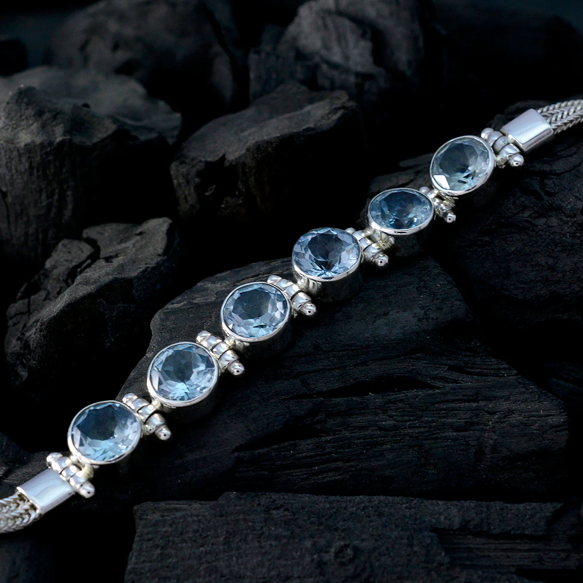 Blue Topaz End of Ramadan Mid-weight Blue 925 Silver Tennis Bracelet - Image 4