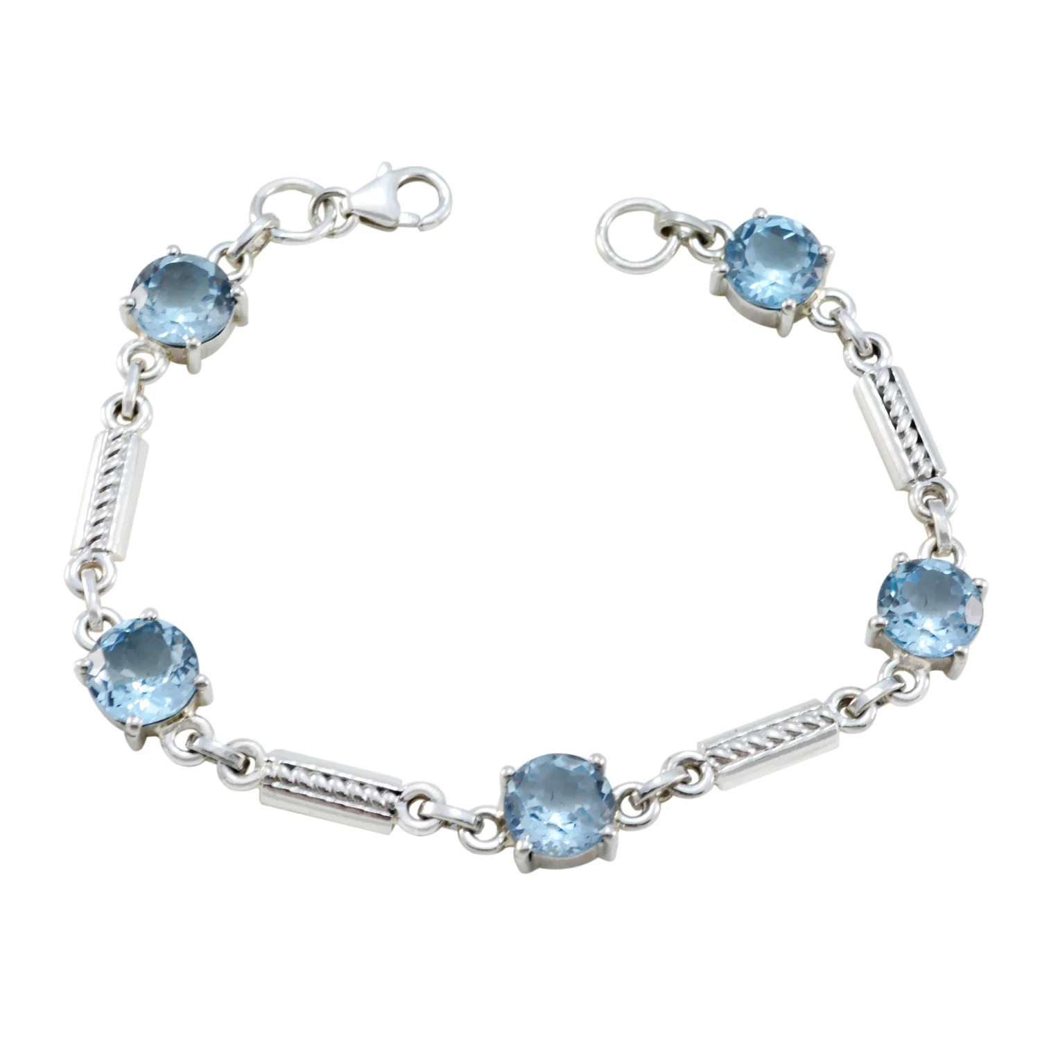 Blue Topaz End of Summertime Minimal Blue Silver Links Bracelet
