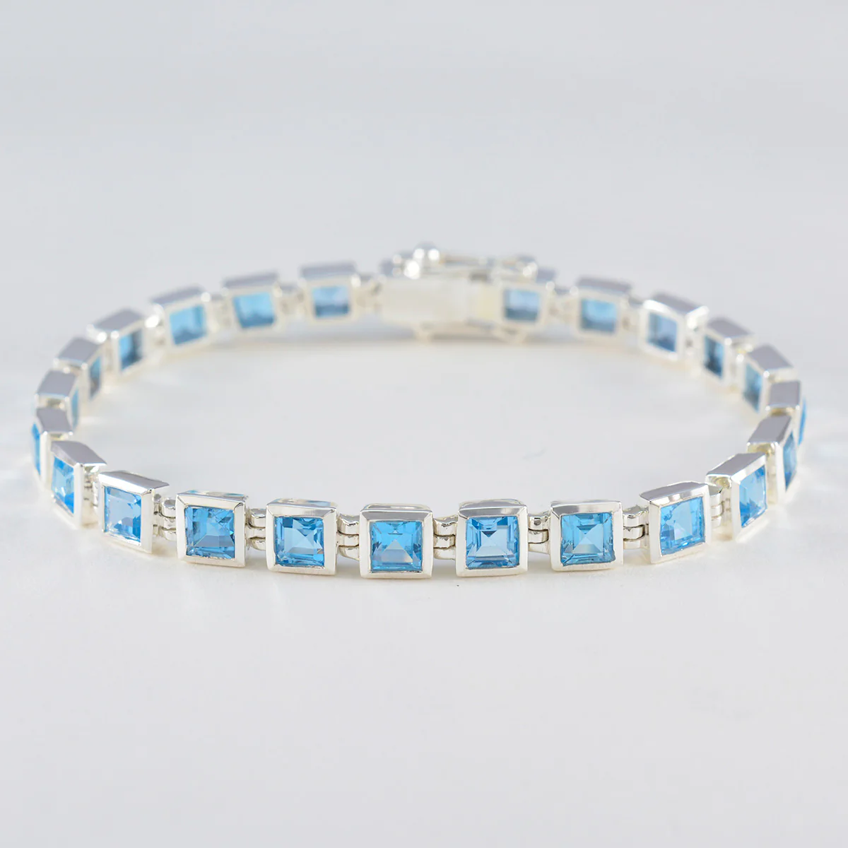 Blue Topaz Fasching Classic Blue Sterling Silver Tennis Bracelet - Image 2