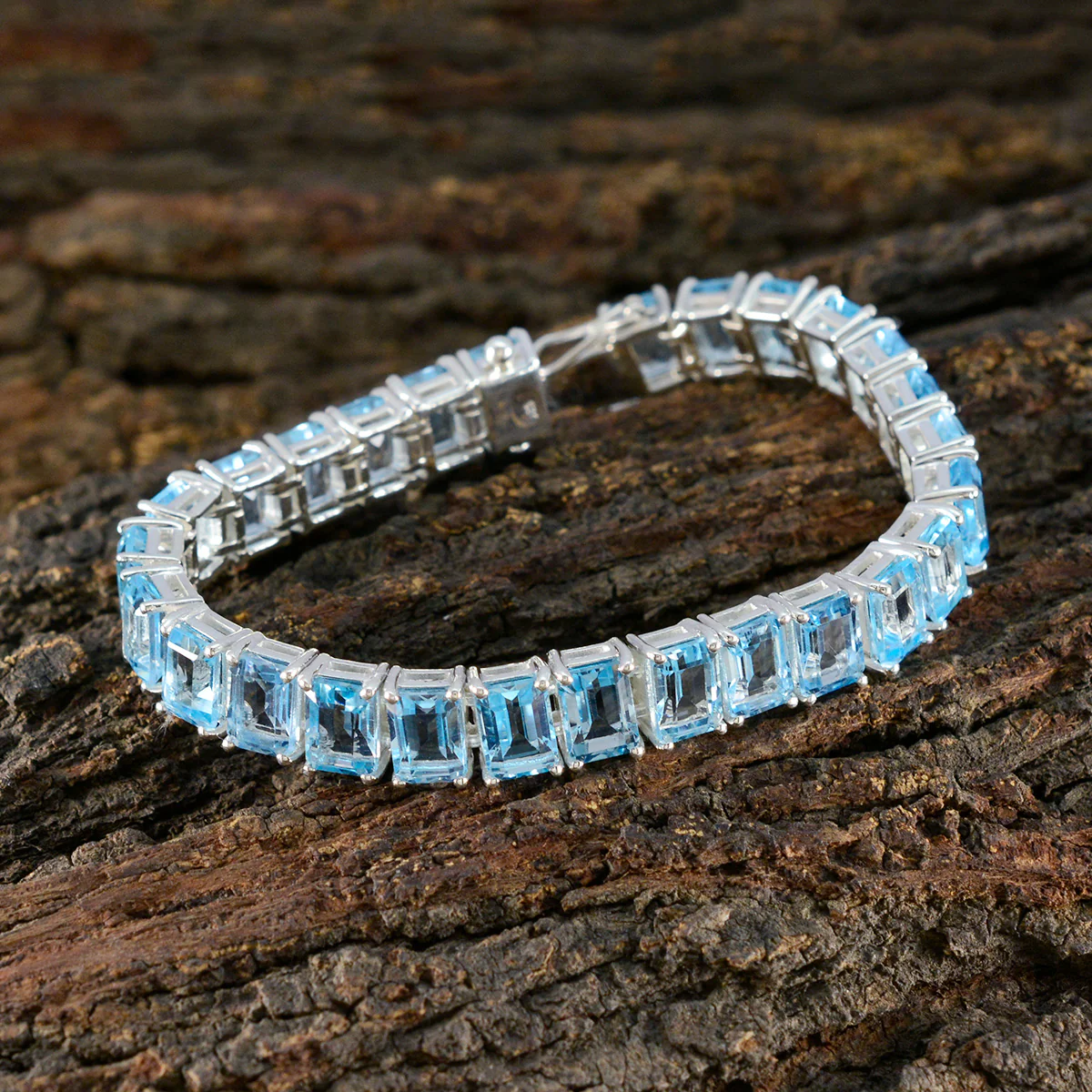 Blue Topaz Fashion Eye-catching Blue 925 Silver Tennis Bracelet - Image 4
