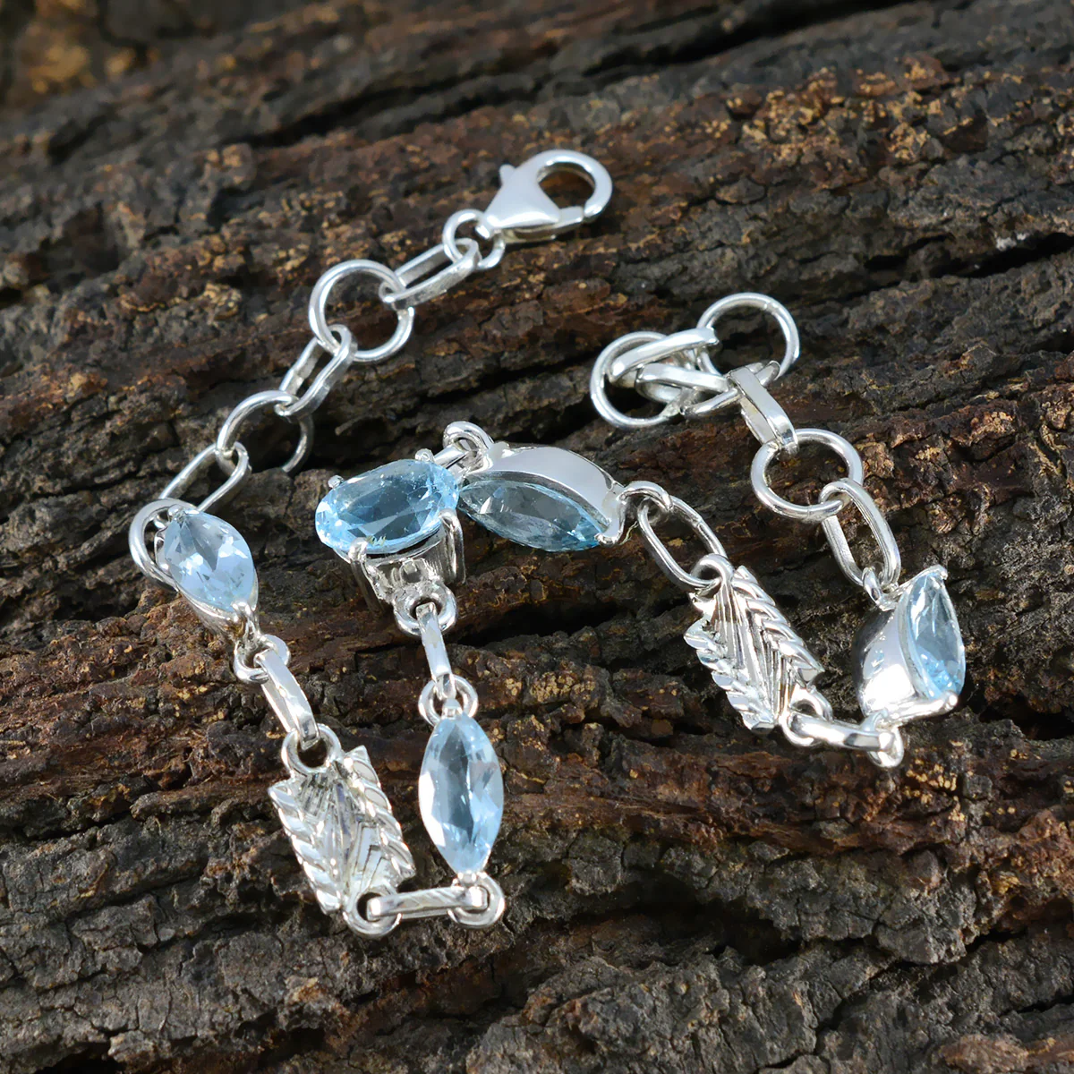 Blue Topaz Festive Whisper-thin Blue 925 Silver Links Bracelet - Image 4