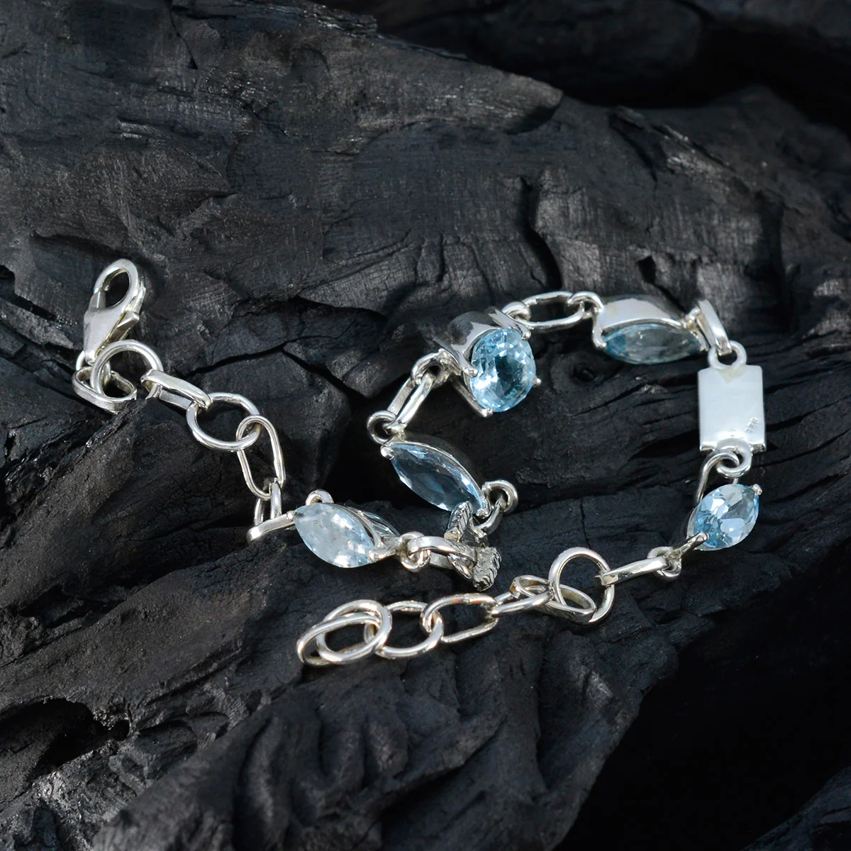 Blue Topaz Festive Whisper-thin Blue 925 Silver Links Bracelet - Image 5