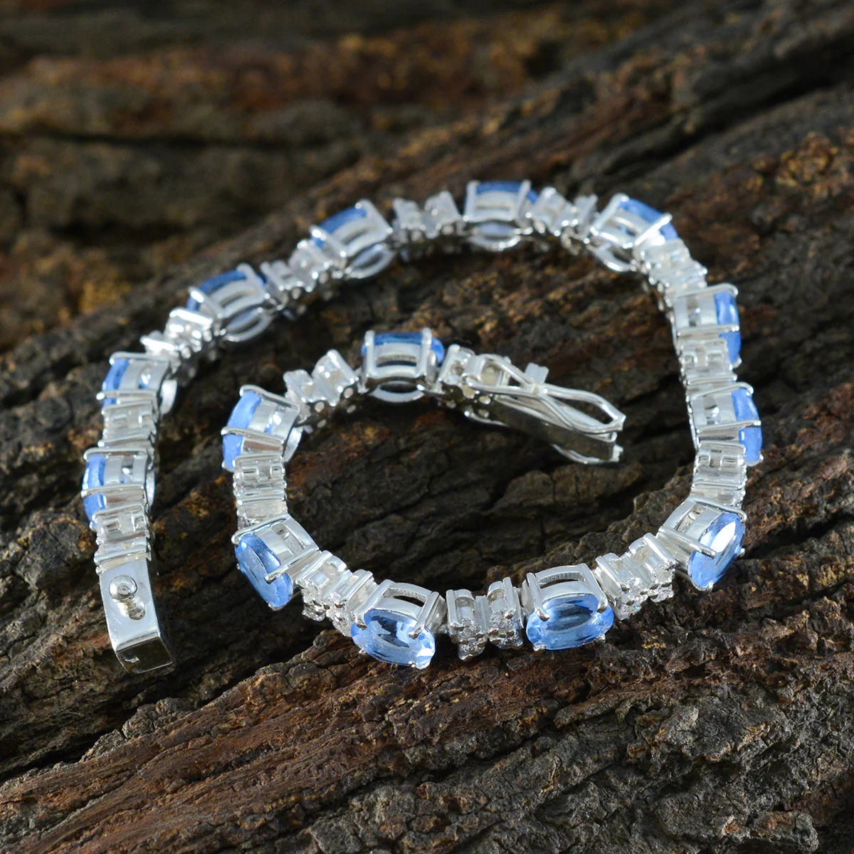 Blue Topaz First Day of Spring Minimal Blue Silver Tennis Bracelet - Image 3