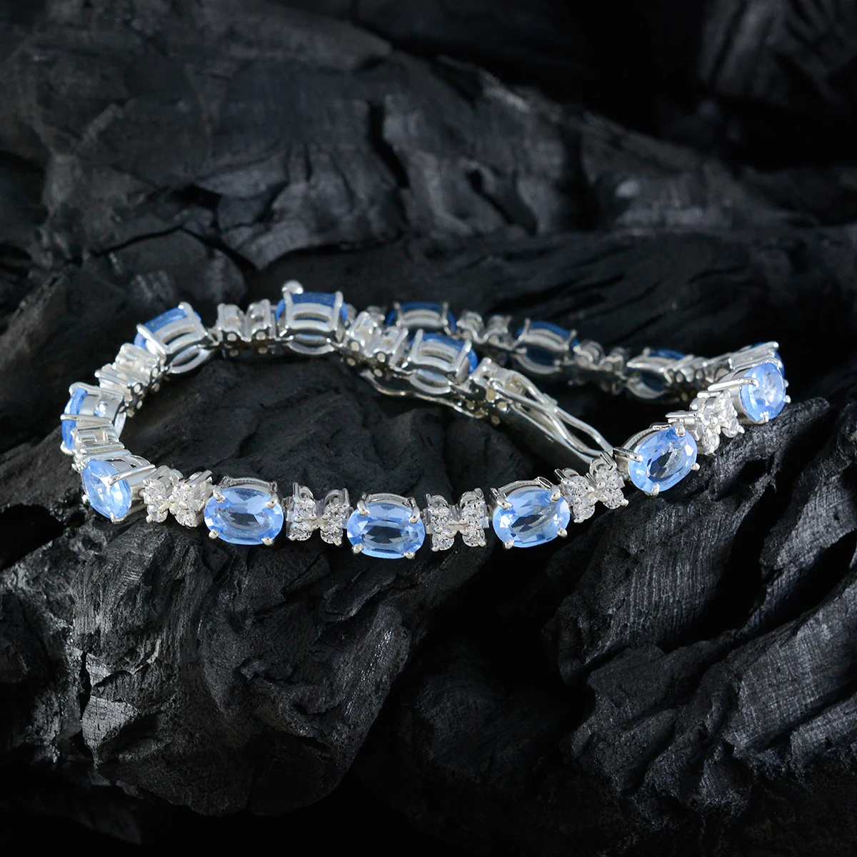 Blue Topaz First Day of Spring Minimal Blue Silver Tennis Bracelet - Image 4