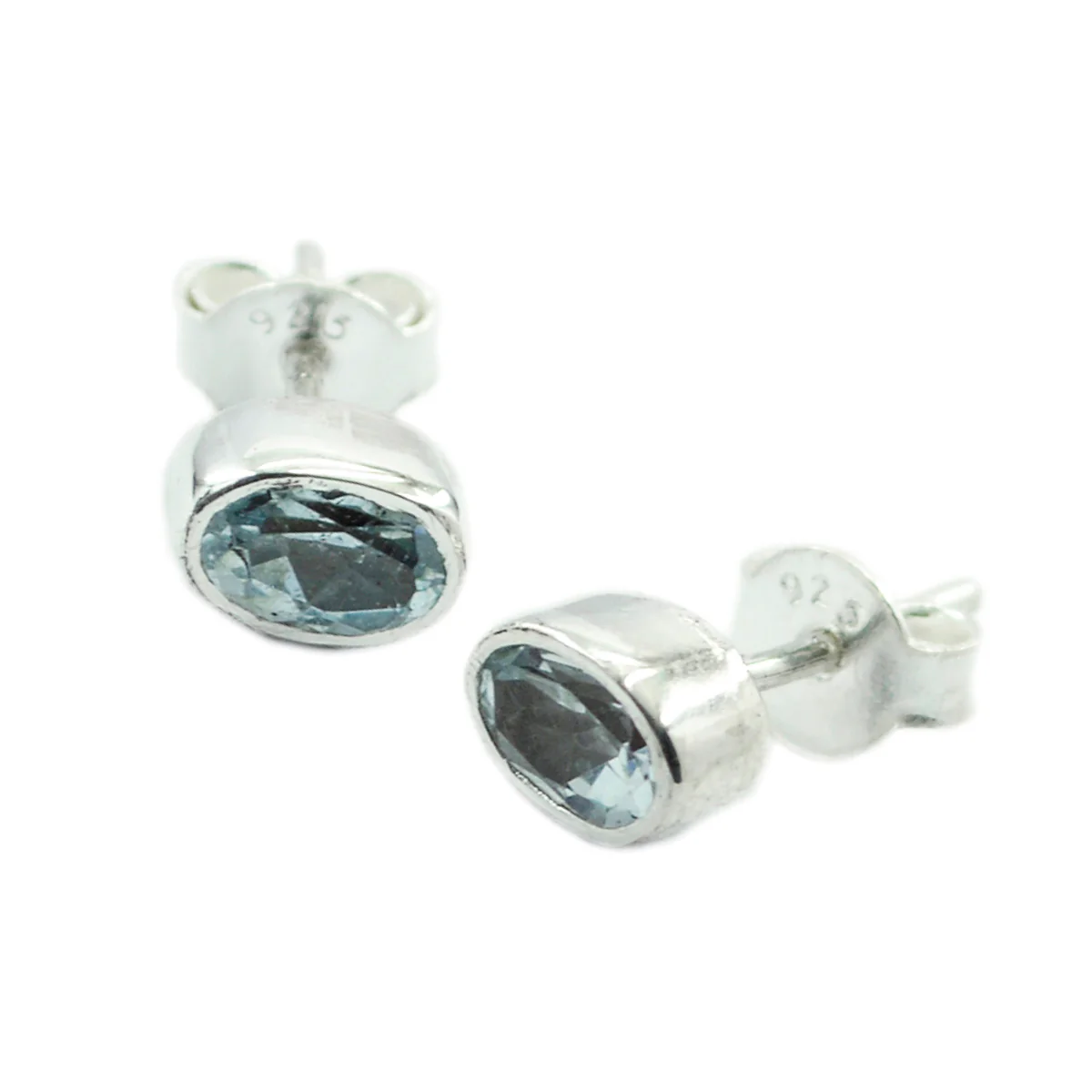 Blue Topaz French Teresa Solitaire Stud Blue 925 Sterling Silver Earring - Image 2