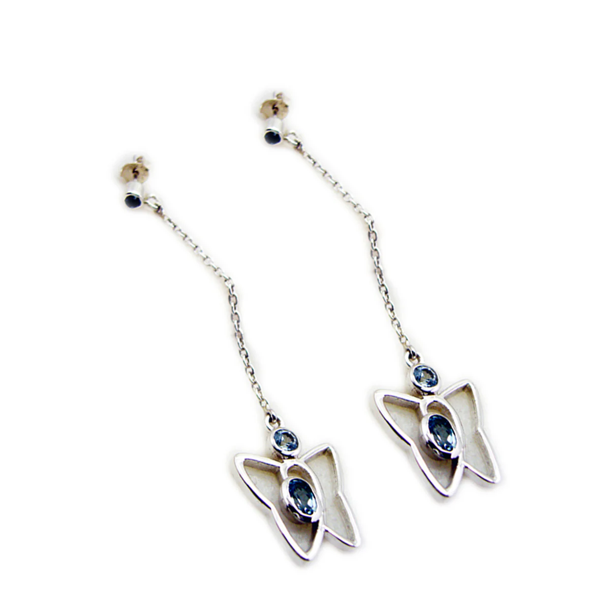 Blue Topaz French Yuna multiple Stud Blue 925 Sterling Silver Earring - Image 3