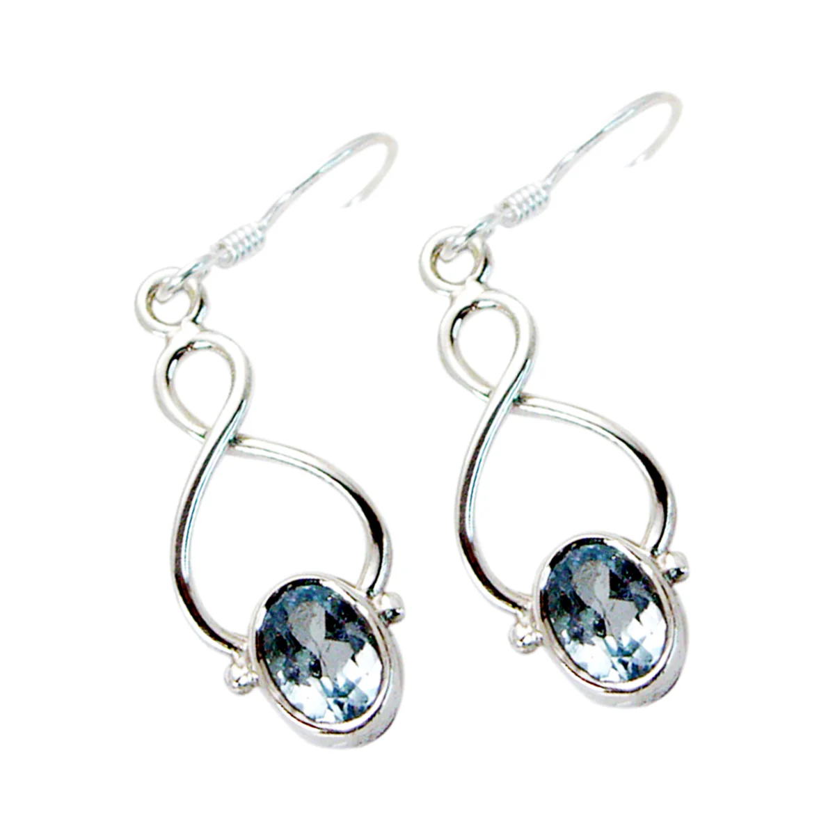 Blue Topaz German Dayana Solitaire Dangle Blue Silver Earring - Image 2