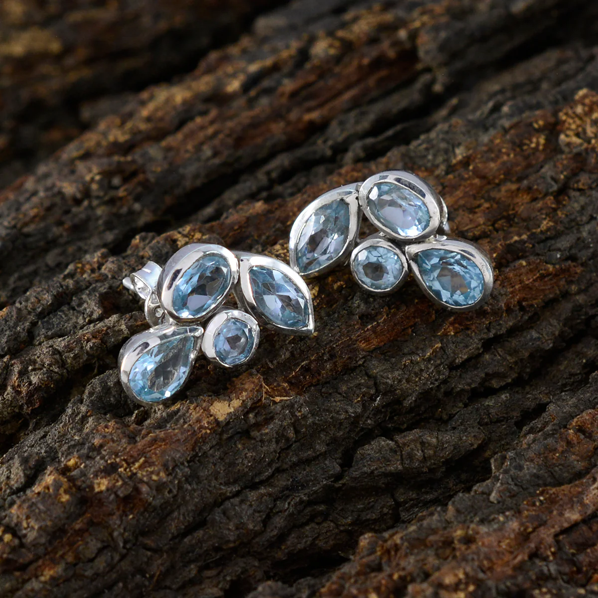 Blue topaz German Fernanda multiple Stud Blue 925 Silver Earring - Image 3