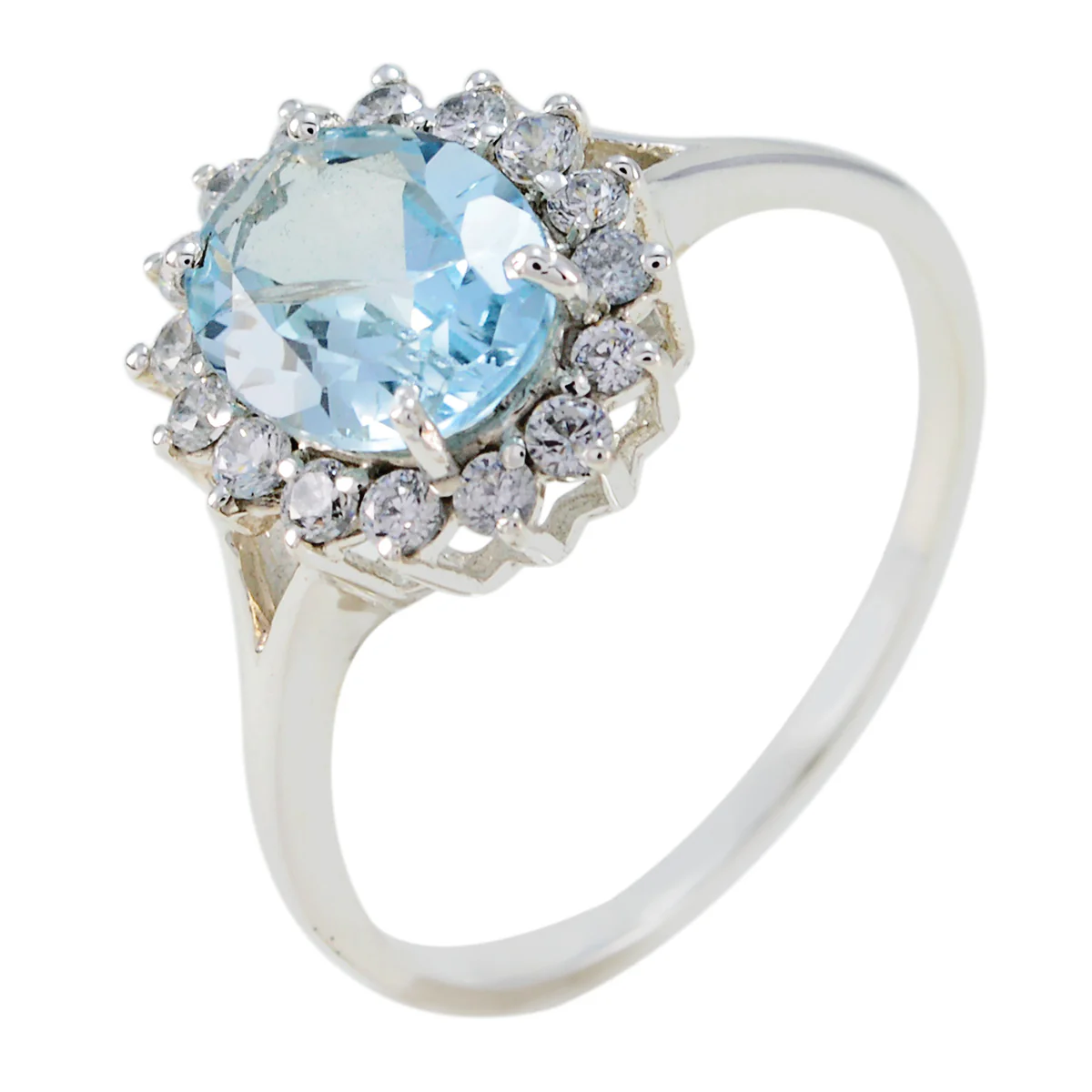 Blue Topaz Halo African 925 Sterling Silver Blue Gemstone Featherlight Trendy Ring Jewelry