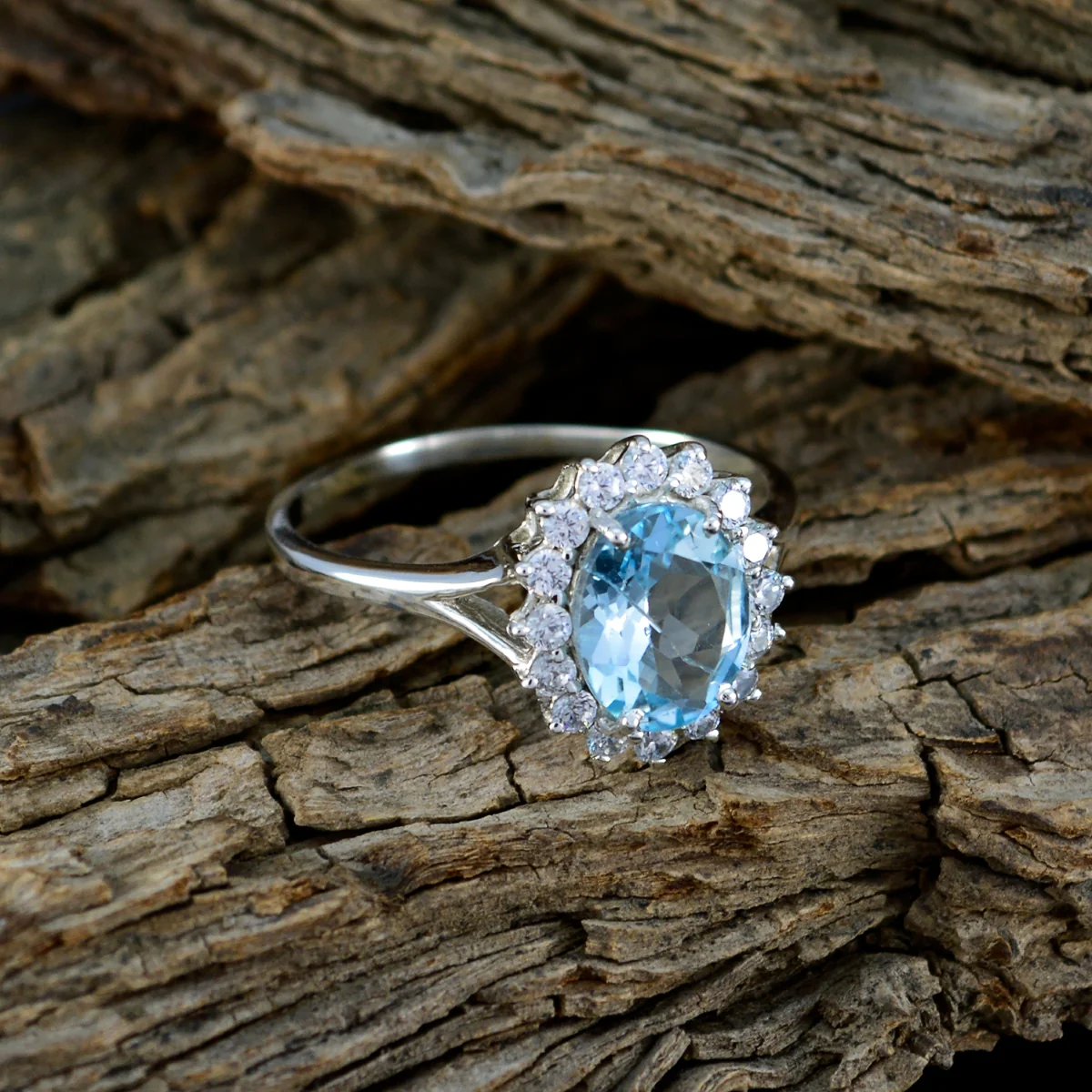 Blue Topaz Halo African 925 Sterling Silver Blue Gemstone Featherlight Trendy Ring Jewelry - Image 3