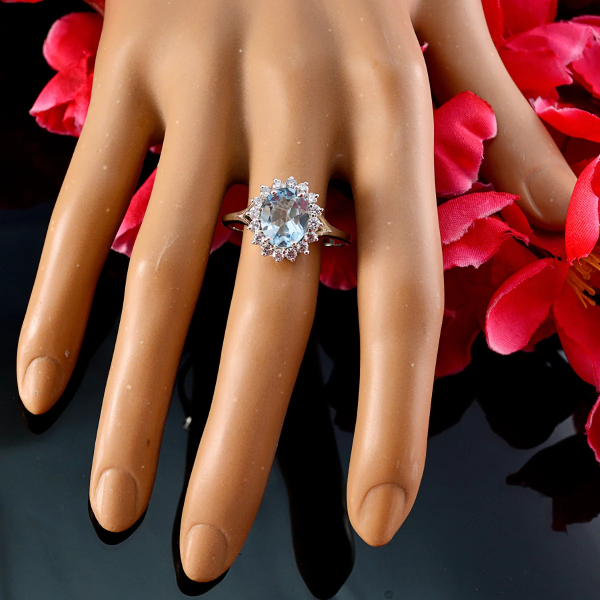 Blue Topaz Halo African 925 Sterling Silver Blue Gemstone Featherlight Trendy Ring Jewelry - Image 5