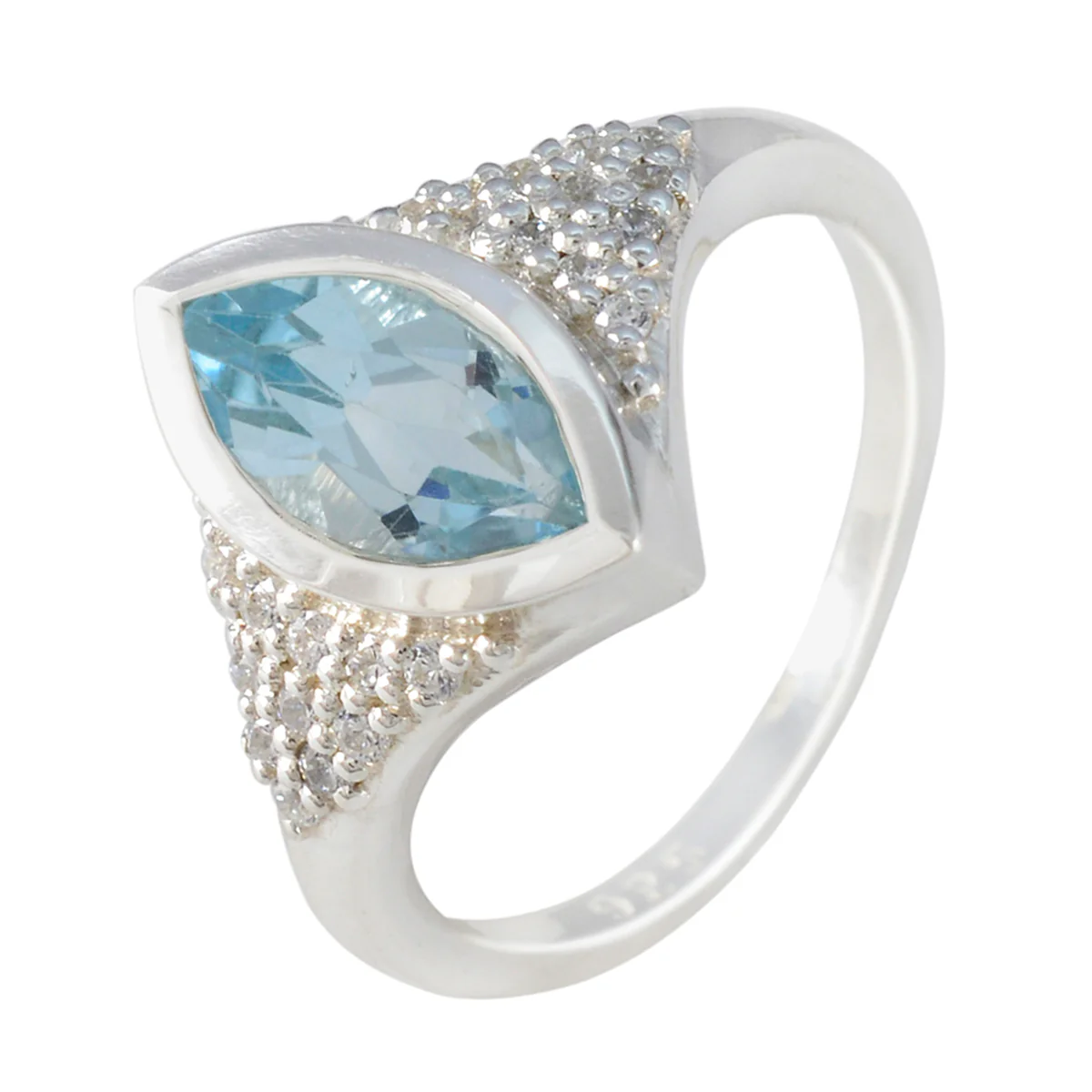 Blue Topaz Halo African Silver Blue Gems Featherlight Sophisticated Ring Jewellery - Image 2