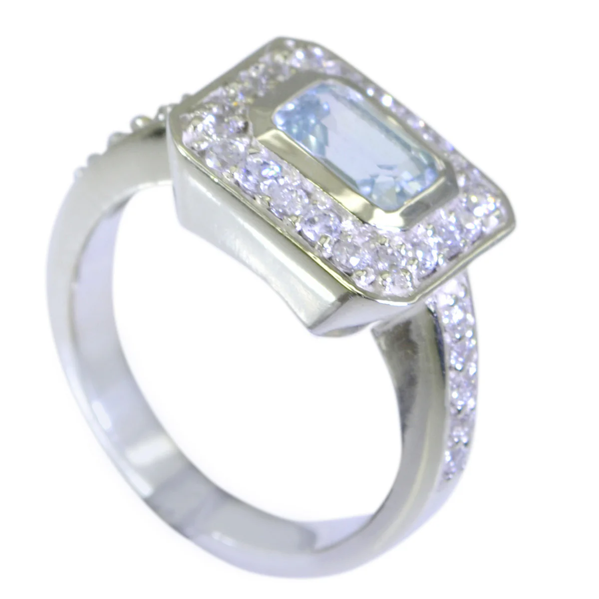 Blue Topaz Halo African Sterling Silver Blue Gemstones Classic Romantic Ring Jewellery - Image 3