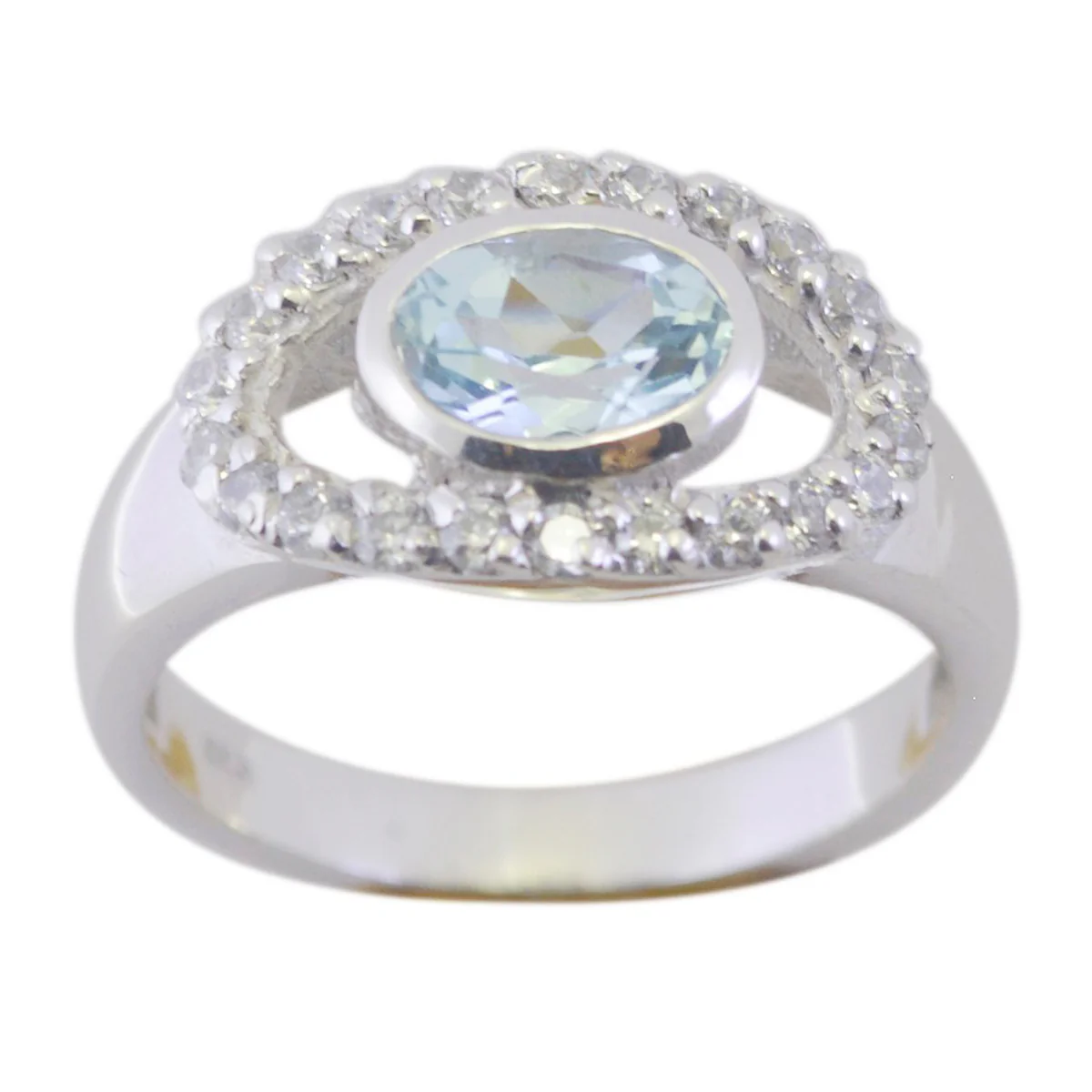Blue Topaz Halo American 925 Sterling Silver Blue Gemstones Whisper-thin Abstract Ring Jewelry