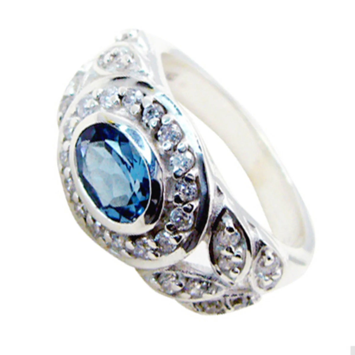 Blue Topaz Halo Egyptian 92.5 Silver Blue Gemstones Classic Glamorous Ring Jewelry - Image 3