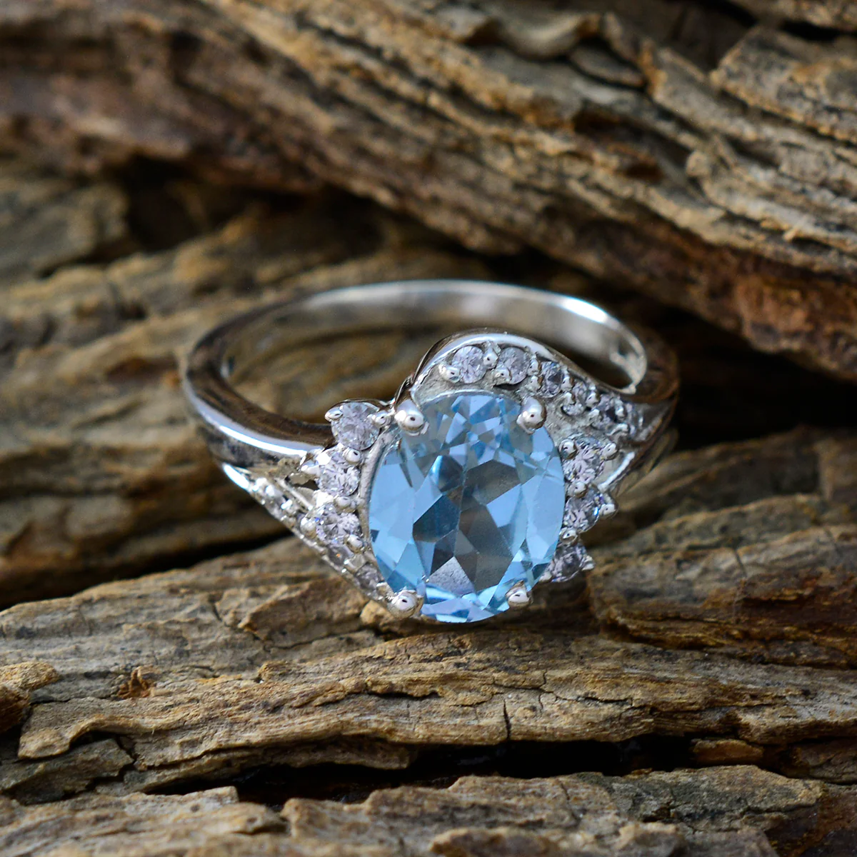 Blue Topaz Halo Egyptian 92.5 Silver Blue Gemstones Slim Cultural Ring Jewelry - Image 4