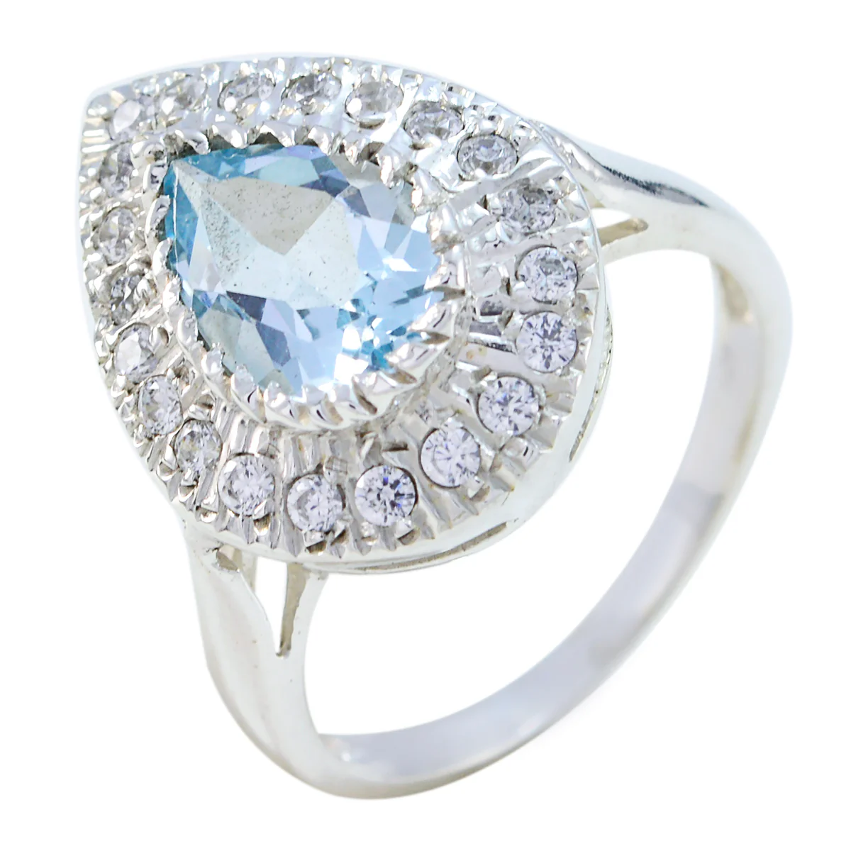 Blue Topaz Halo Egyptian 925 Silver Blue Gemstone Tiny Fairytale Ring Jewelry