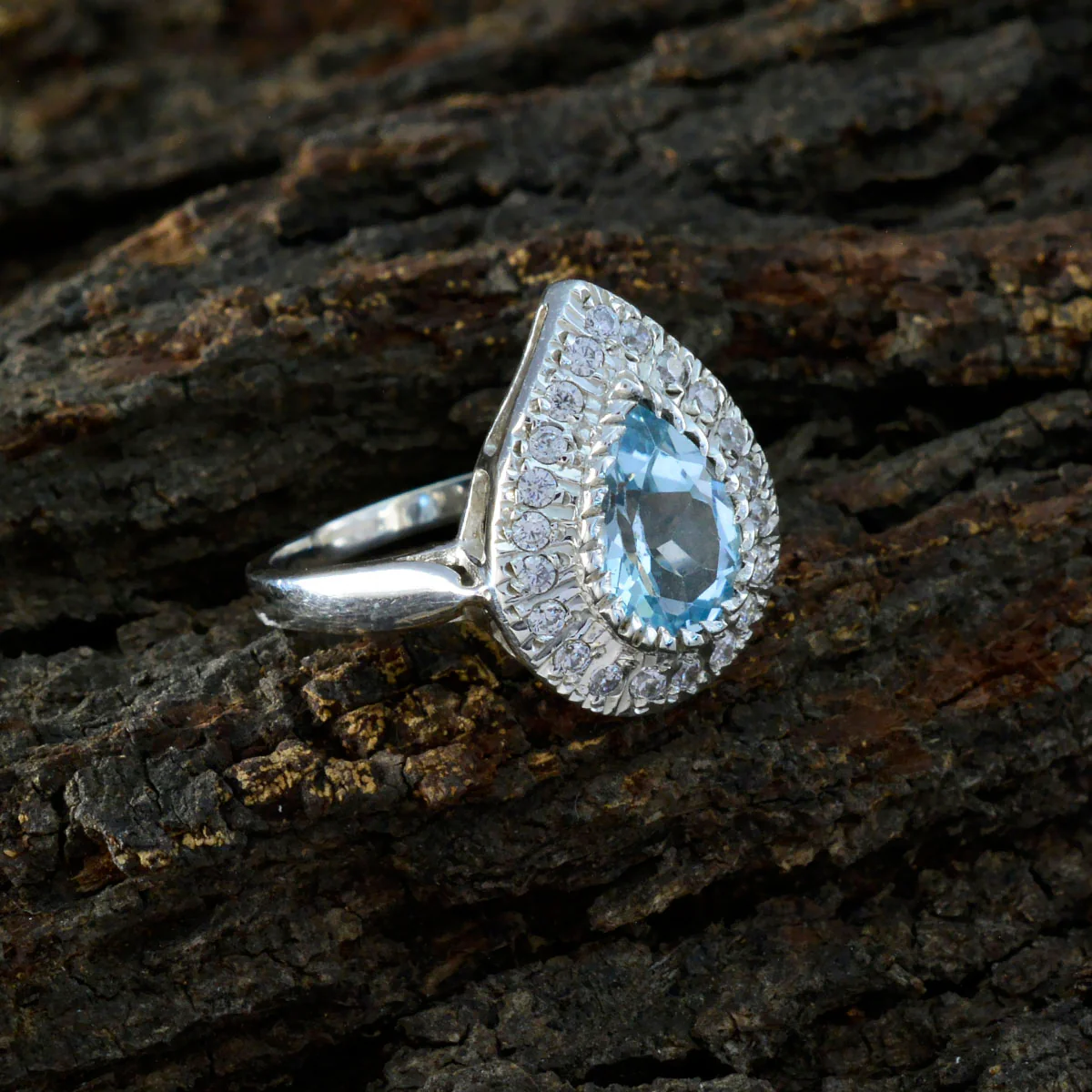 Blue Topaz Halo Egyptian 925 Silver Blue Gemstone Tiny Fairytale Ring Jewelry - Image 4