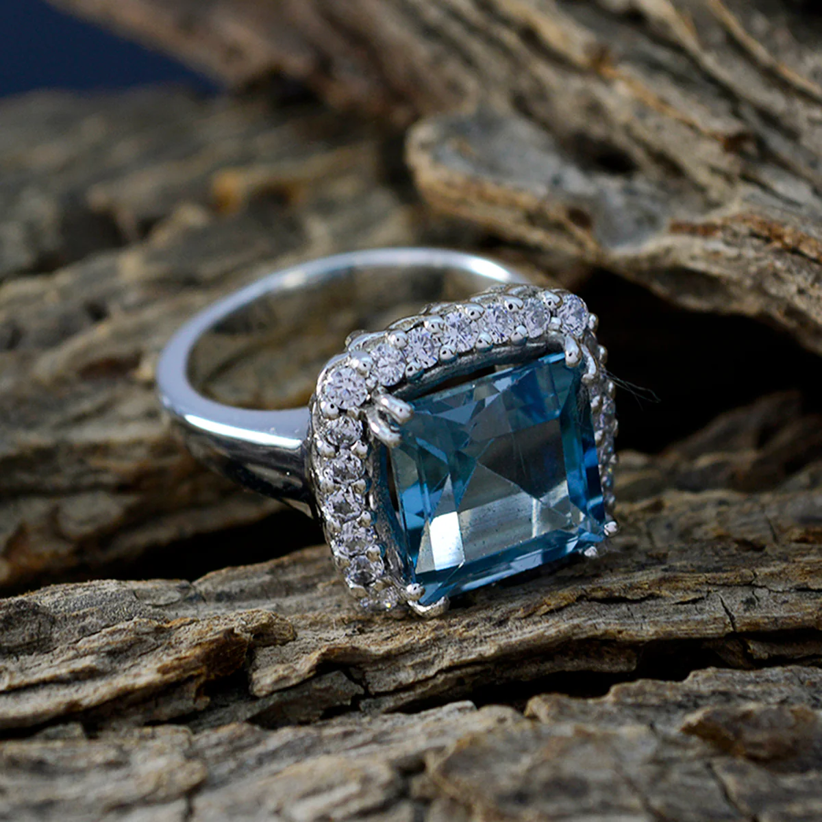 Blue Topaz Halo Egyptian 925 Silver Blue Gemstones Classic Modern Ring Jewelry - Image 2