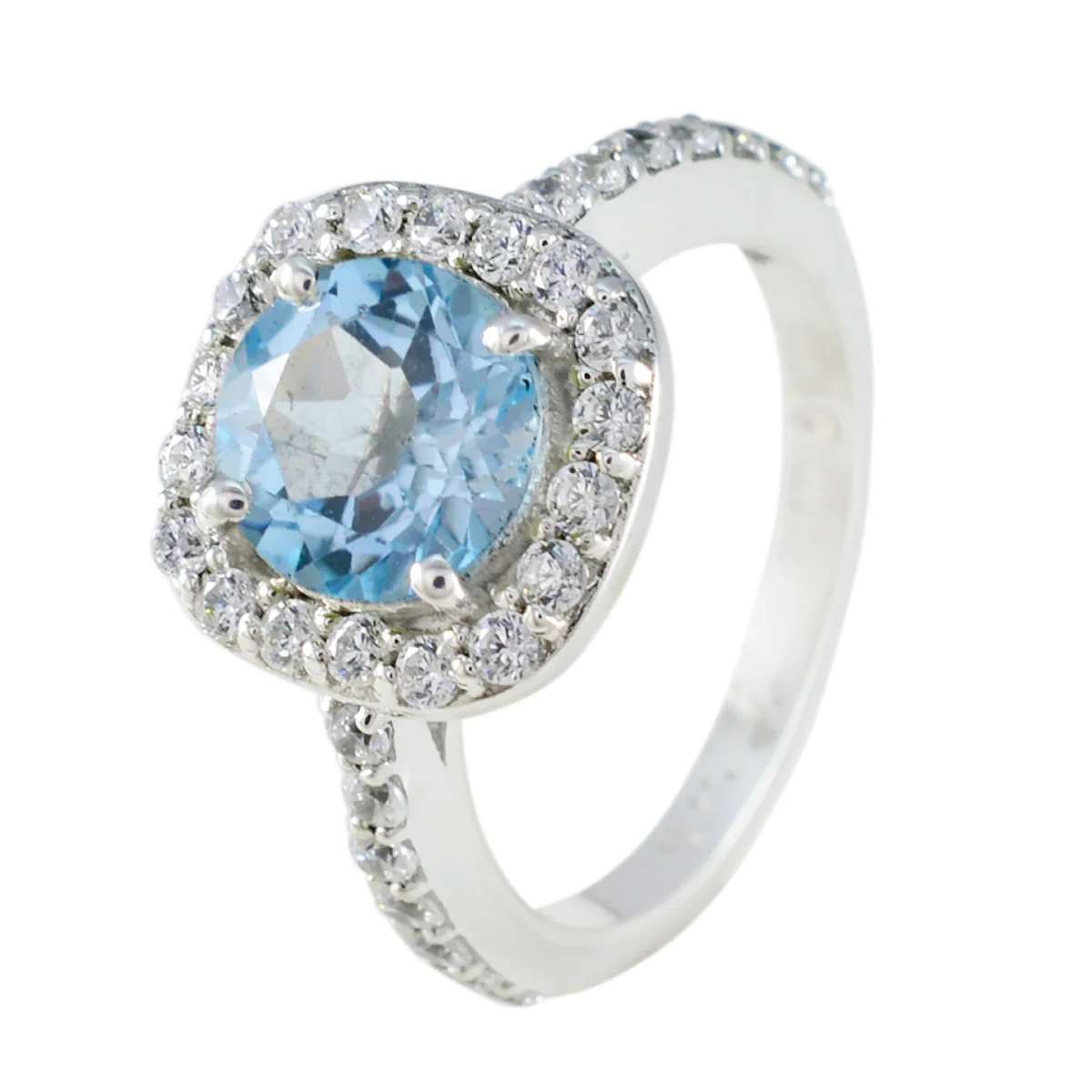 Blue Topaz Halo Egyptian Sterling Silver Blue Gemstone Slim Trendy Ring Jewellery - Image 2