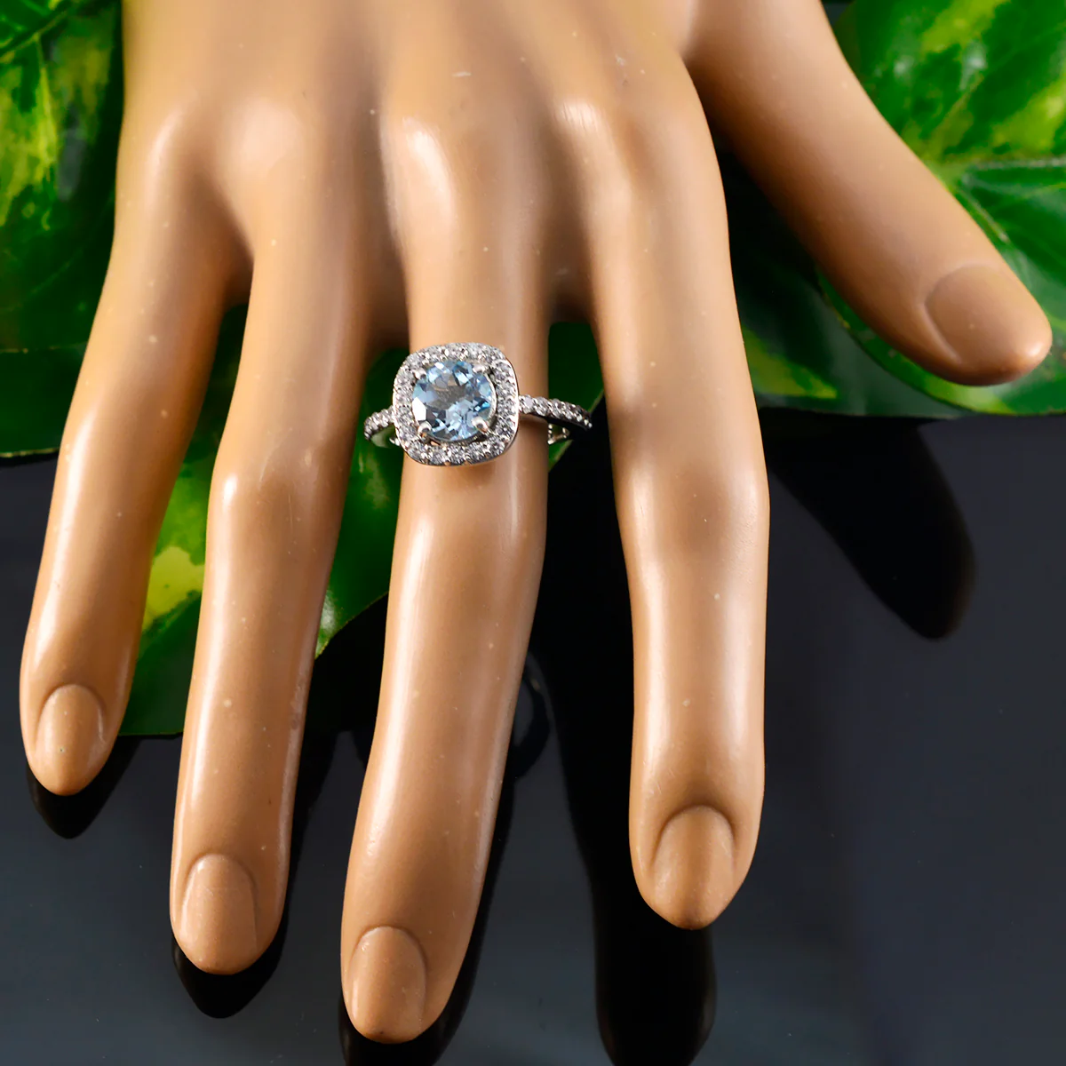 Blue Topaz Halo Egyptian Sterling Silver Blue Gemstone Slim Trendy Ring Jewellery - Image 5