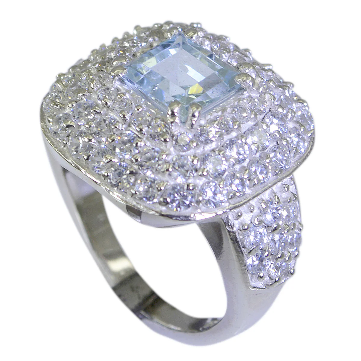 Blue Topaz Halo French 92.5 Silver Blue Gemstone Edgy Abstract Ring Jewelry