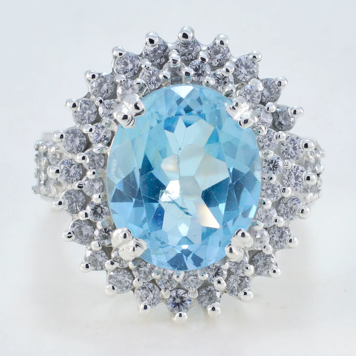 Blue Topaz Halo French 92.5 Silver Blue Gemstones Versatile Trendy Ring Jewellery - Image 2