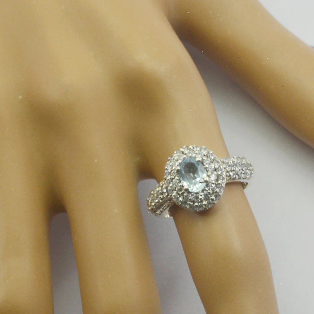 Blue Topaz Halo French 925 Silver Blue Gemstones Edgy Abstract Ring Jewelry - Image 3