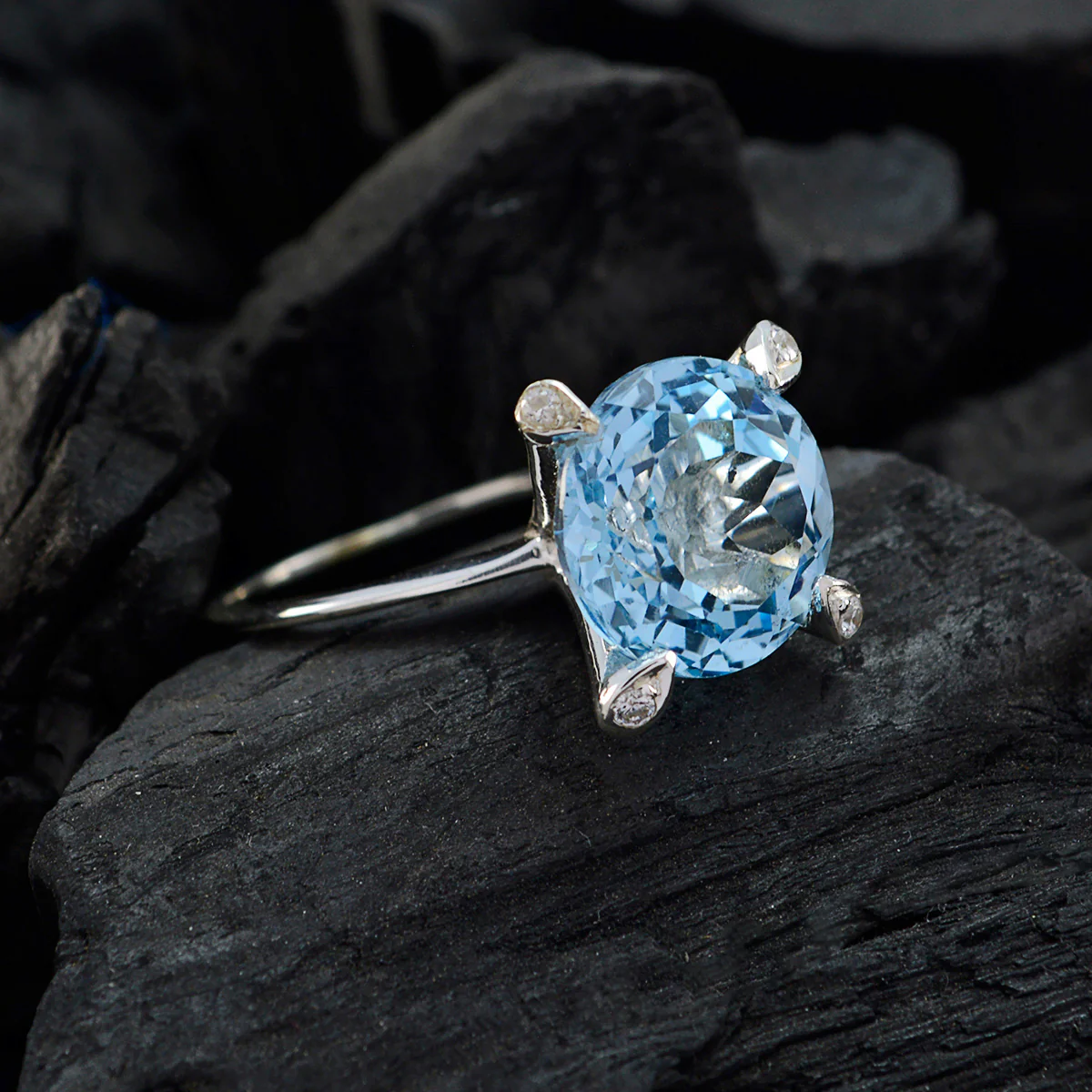 Blue Topaz Halo French 925 Sterling Silver Blue Gemstones Slim Boho Ring Jewelry - Image 4