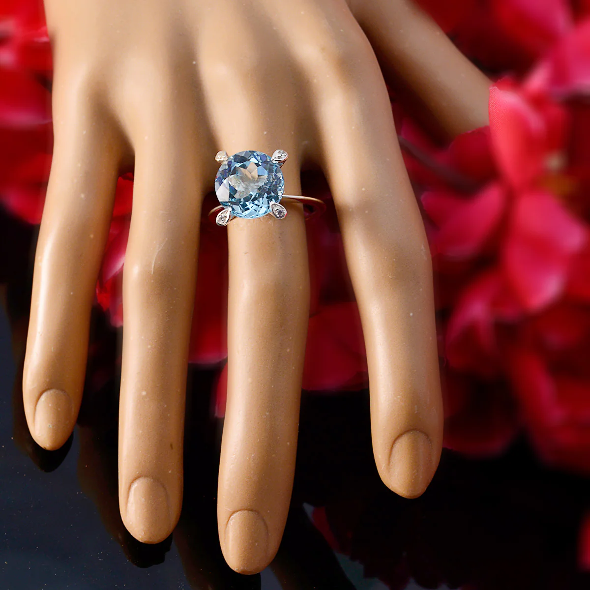 Blue Topaz Halo French 925 Sterling Silver Blue Gemstones Slim Boho Ring Jewelry - Image 5
