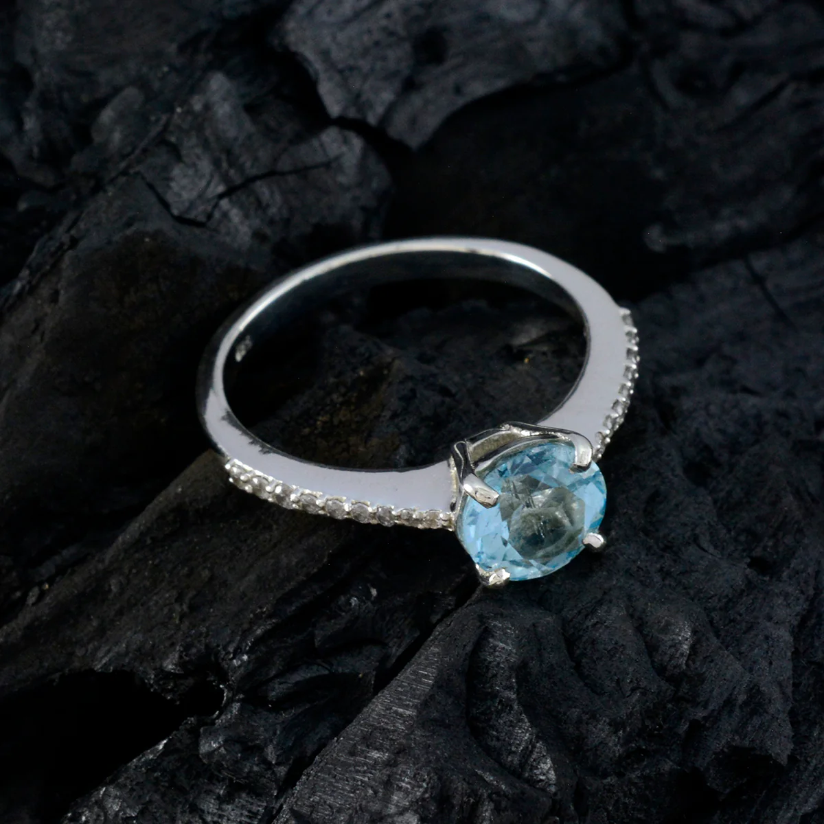Blue Topaz Halo French Silver Blue Gemstone Featherlight Luxurious Ring Jewellery - Image 4