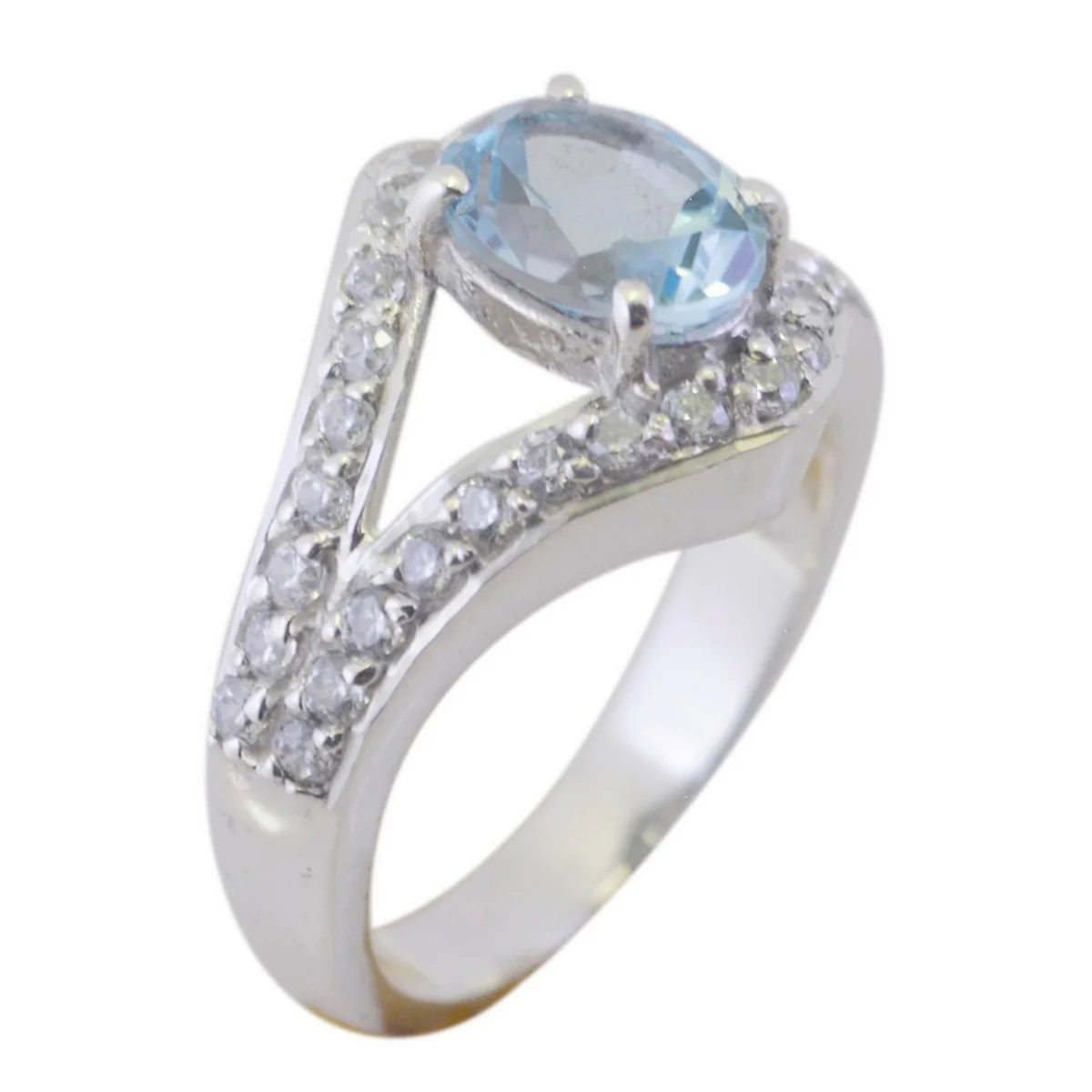 Blue Topaz Halo French Sterling Silver Blue Gemstone Tiny Sophisticated Ring Jewelry - Image 2