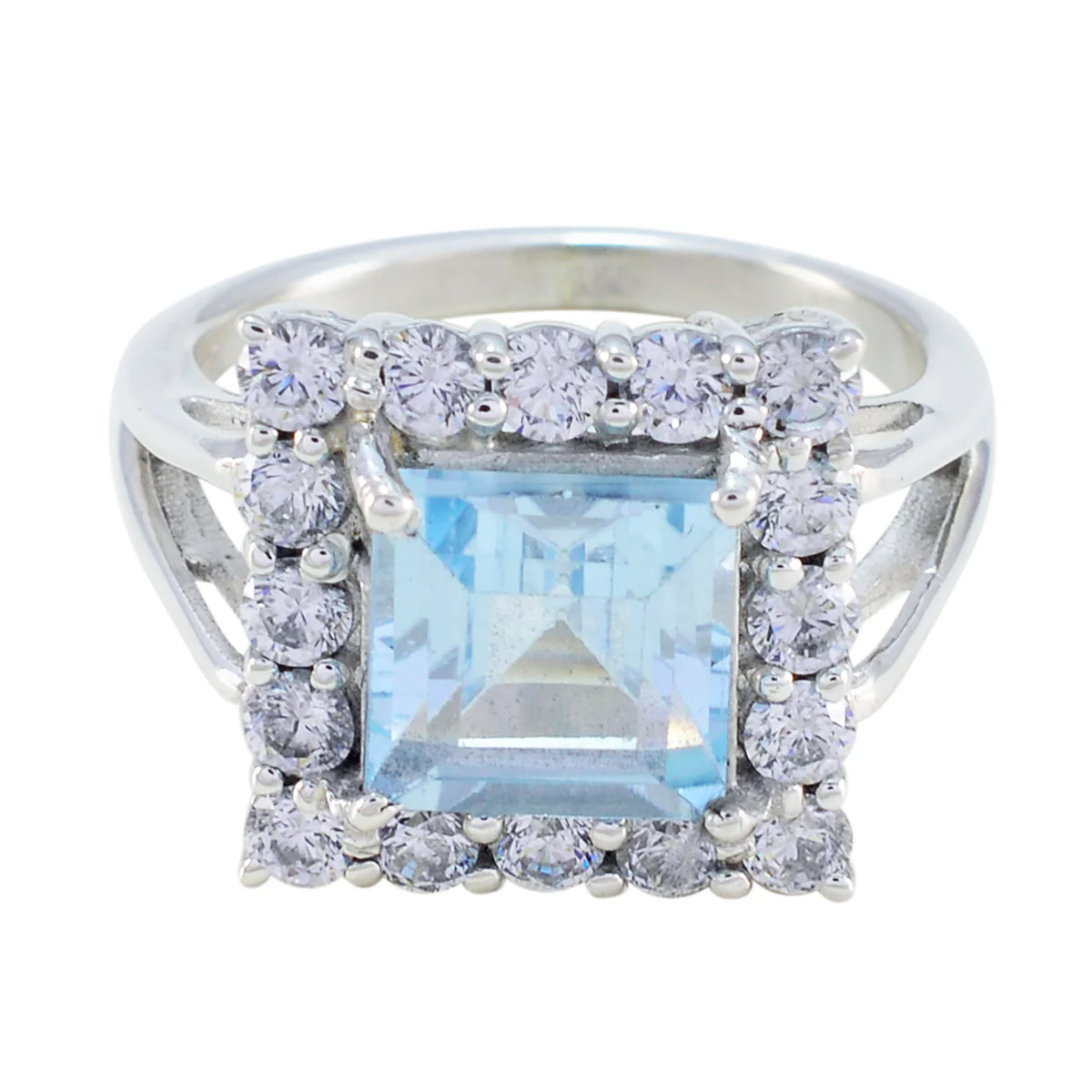 Blue Topaz Halo German 925 Sterling Silver Blue Gems Slim Sophisticated Ring Jewelry