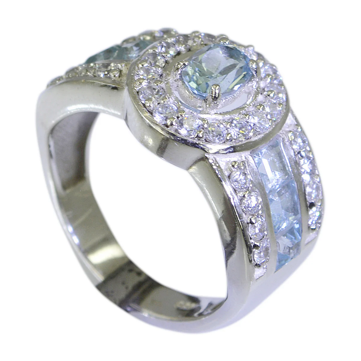 Blue Topaz Halo German 925 Sterling Silver Blue Gemstone Eye-catching Modern Ring Jewelry