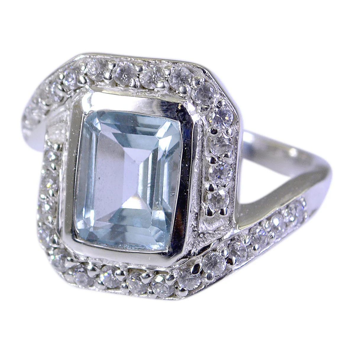 Blue Topaz Halo German 925 Sterling Silver Blue Gemstone Eye-catching Trendy Ring Jewelry - Image 2