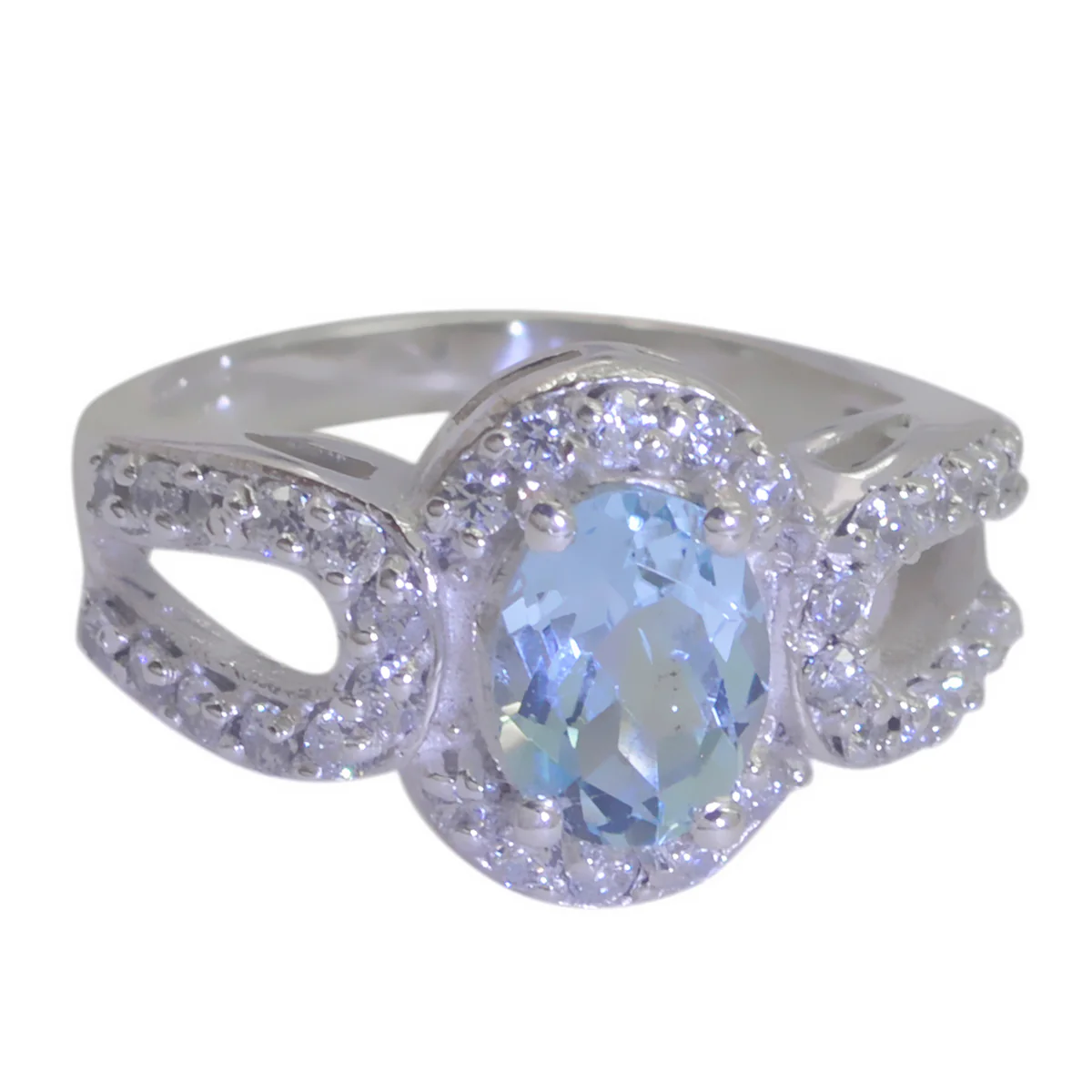 Blue Topaz Halo German Silver Blue Gemstones Slim Trendy Ring Jewelry - Image 2